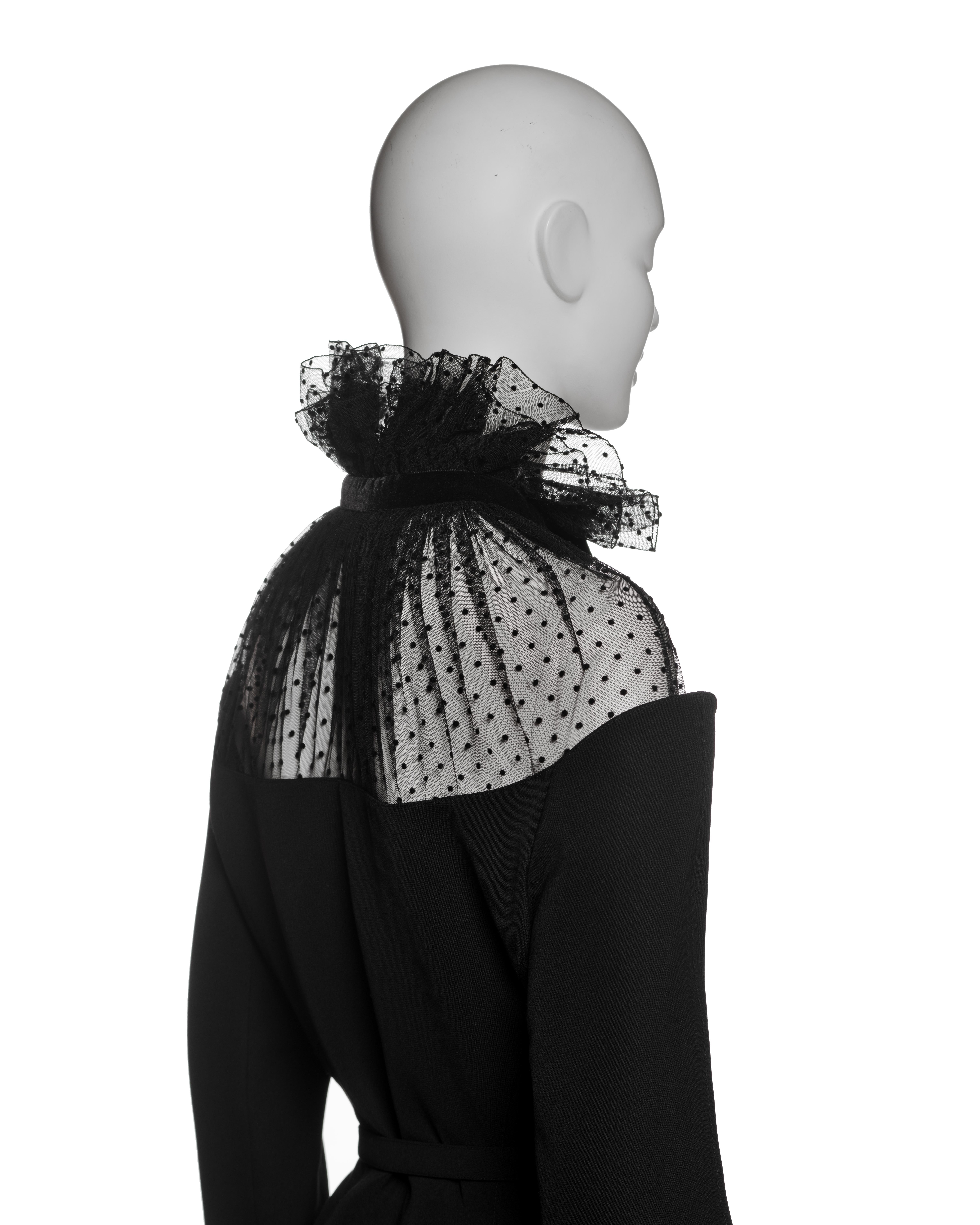 Thierry Mugler Black Wool Peplum Skirt Suit with Point d’Esprit Trim, FW 1995 4