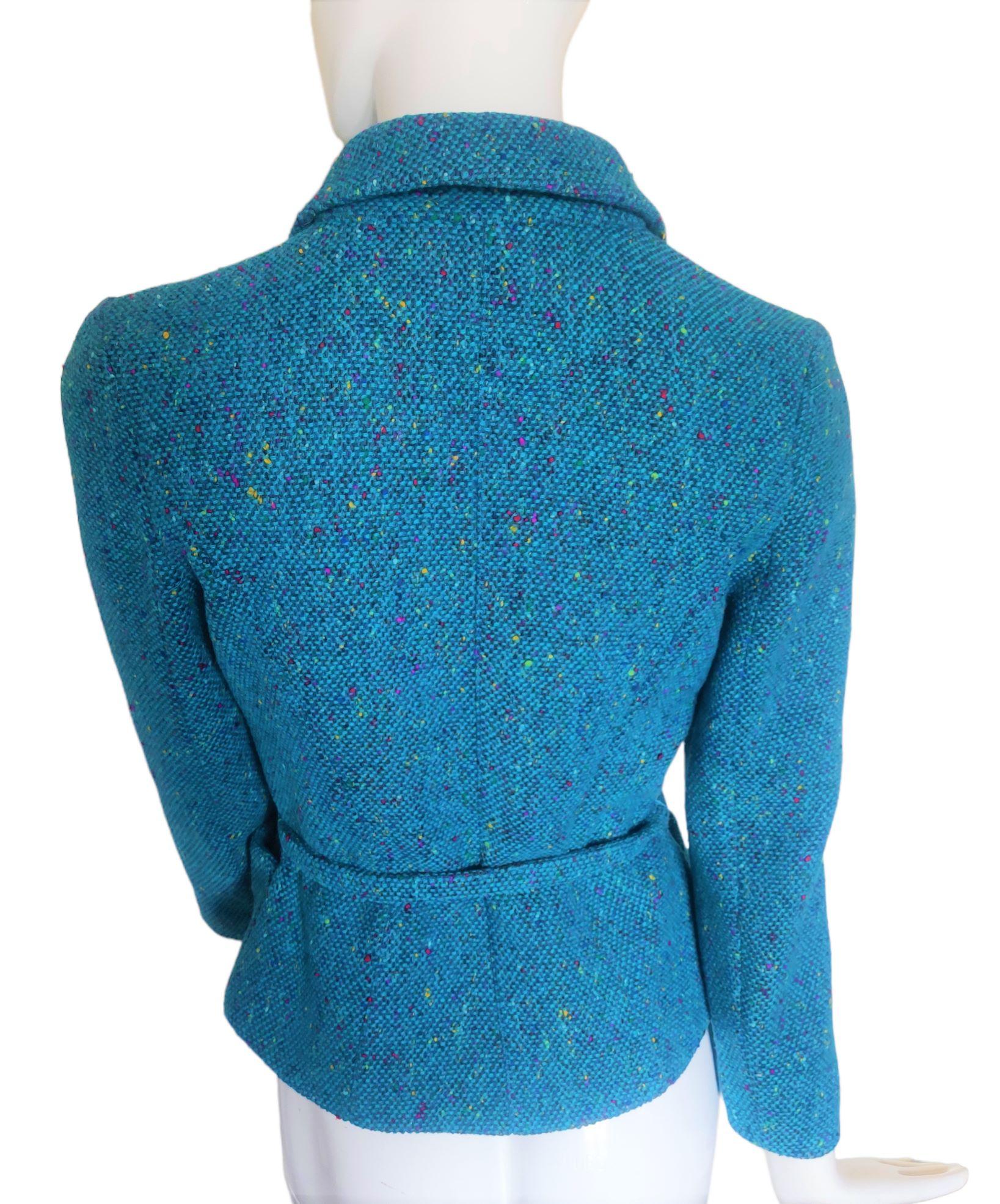 Thierry Mugler Blue Green Tweed Wasp Waist Bee Belt Runway Top Blazer Jakcet 4