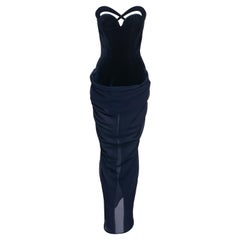 Vintage Thierry Mugler blue velvet corseted evening dress with chiffon skirt, fw 1998