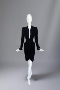 Thierry Mugler Bombshell Gown FW 1986 Silk Velvet Dress Black