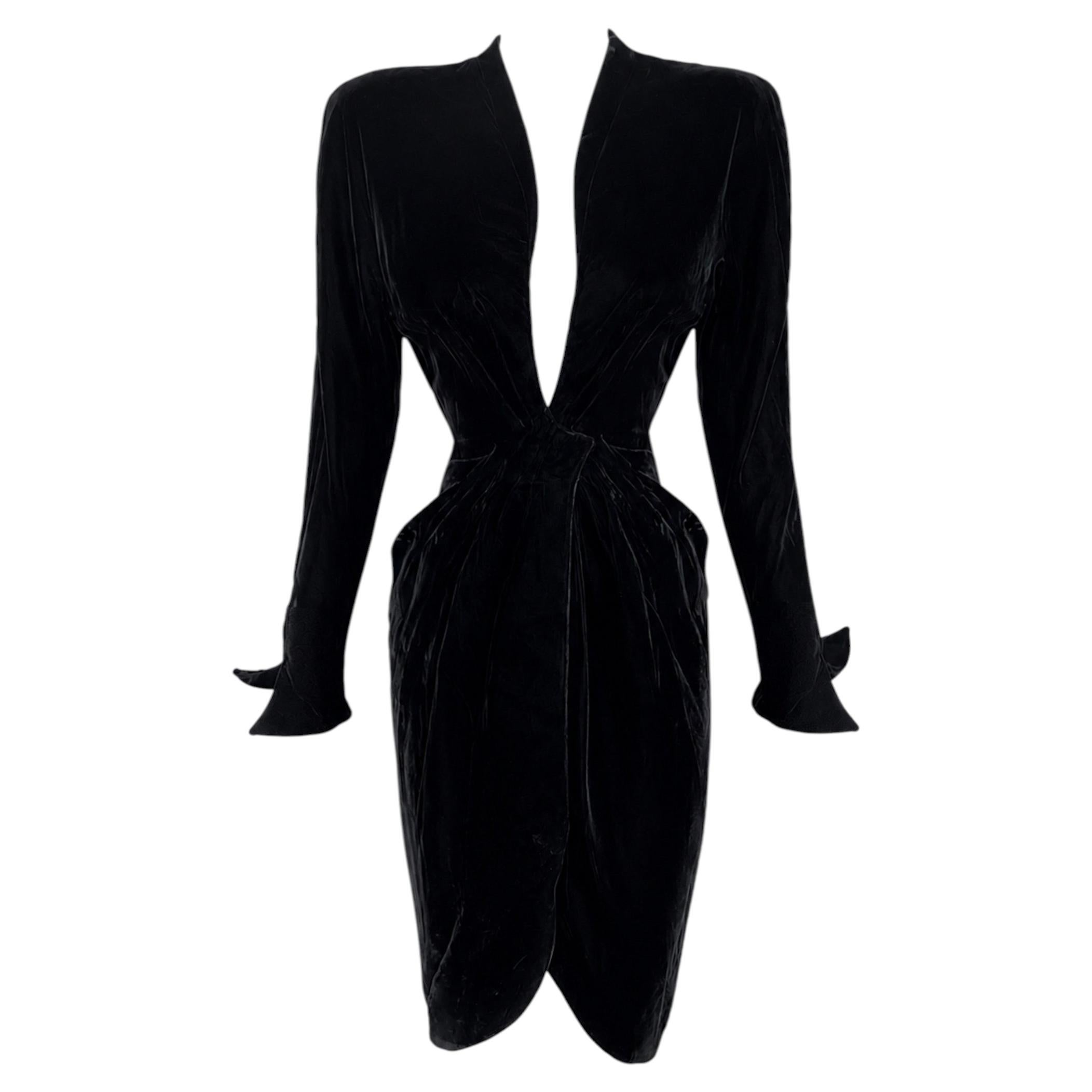 Thierry Mugler Bombshell Gown FW 1986 Silk Velvet Dress Black
