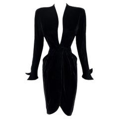 Thierry Mugler Bombshell Gown FW 1986 Silk Velvet Dress Black