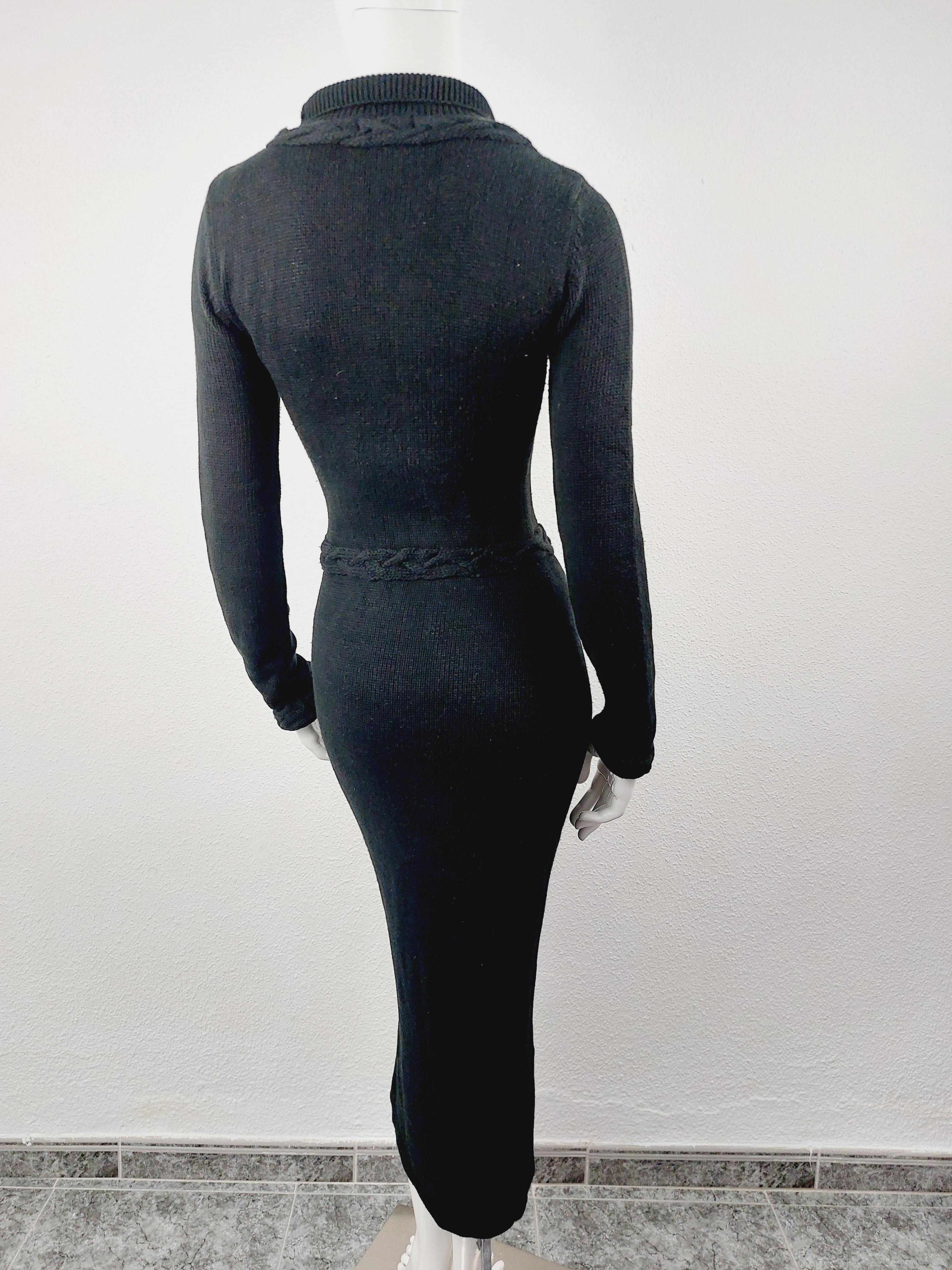 Thierry Mugler - Robe longue en maille tressée noire brodée en tissage spiralé en vente 6