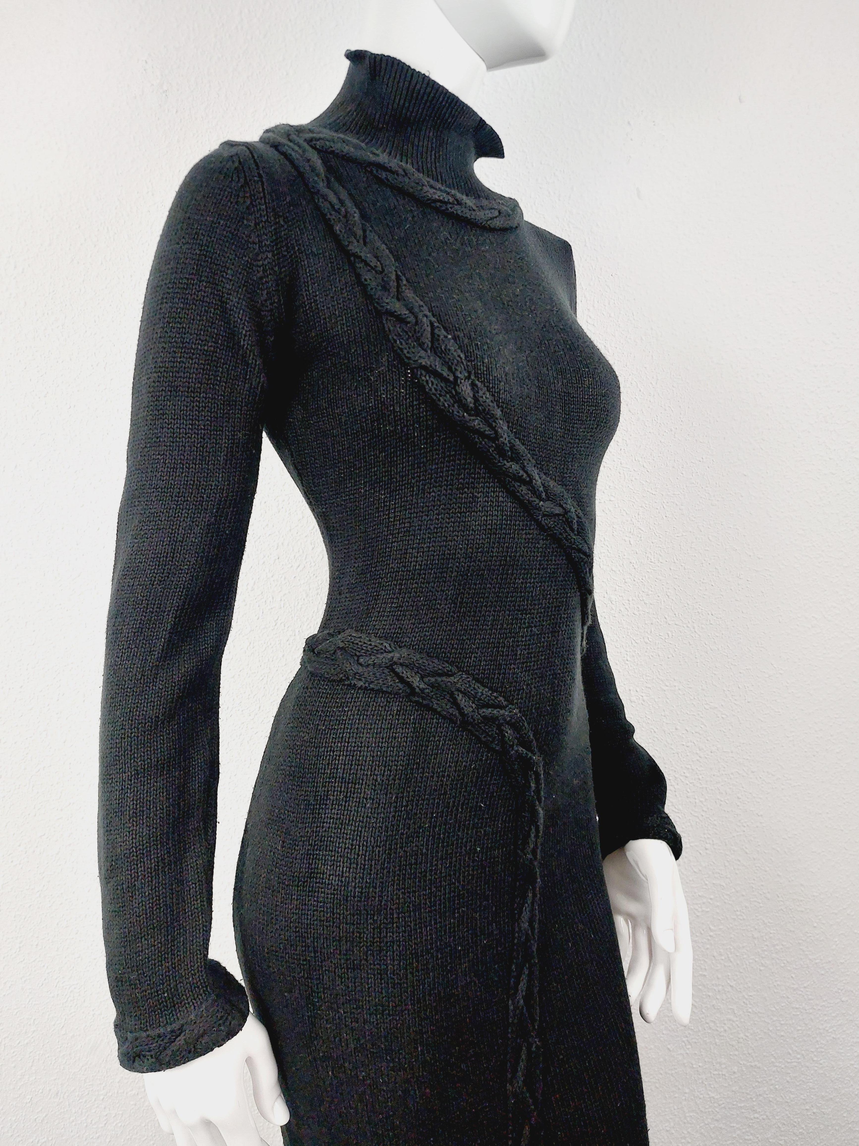 Thierry Mugler - Robe longue en maille tressée noire brodée en tissage spiralé en vente 5