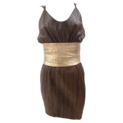 Thierry Mugler brown gold leather dress