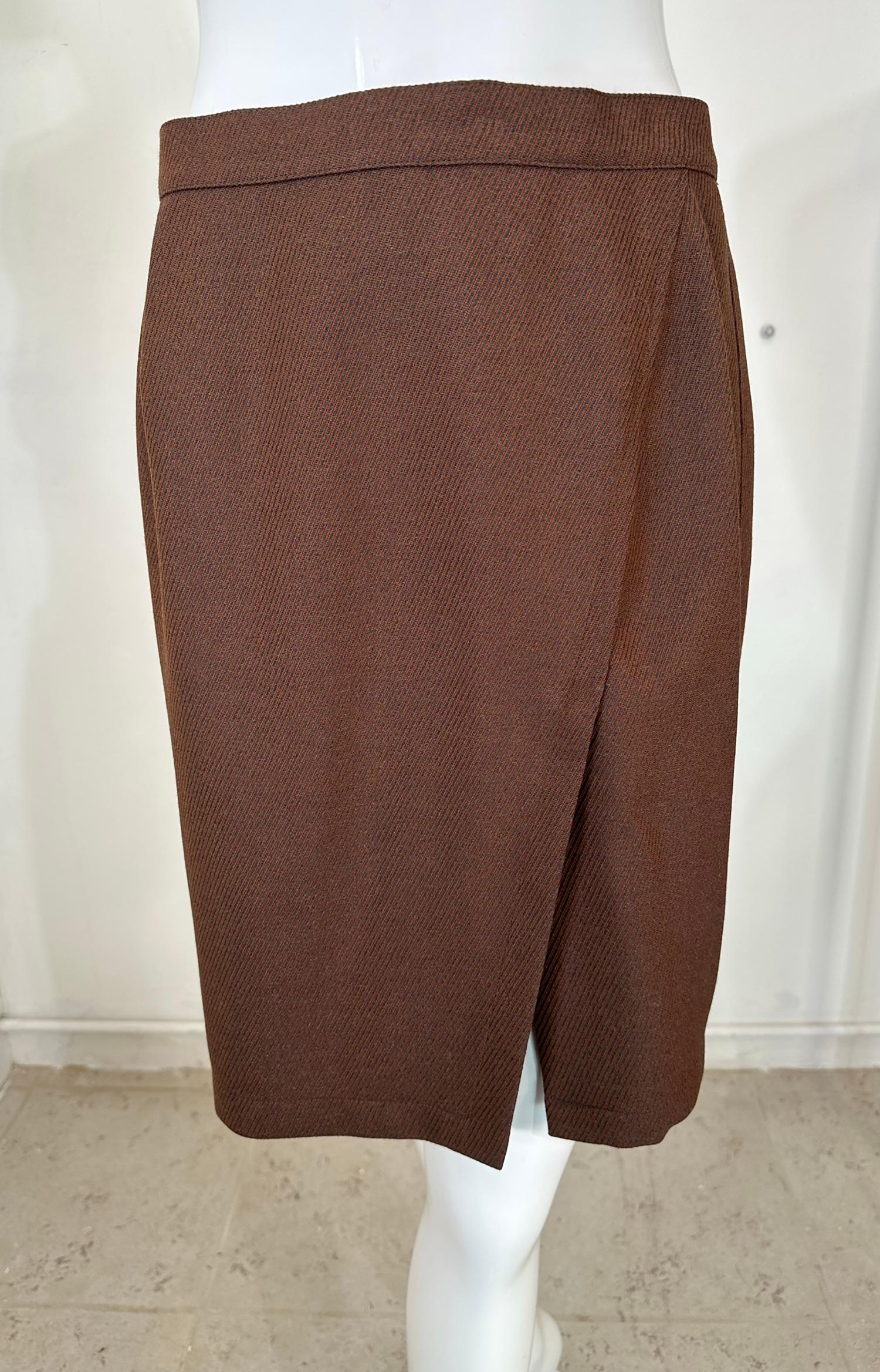 Thierry Mugler Brown Wool Twill Skirt Set Cut Out Collar & Hem 1980s 40 For Sale 8