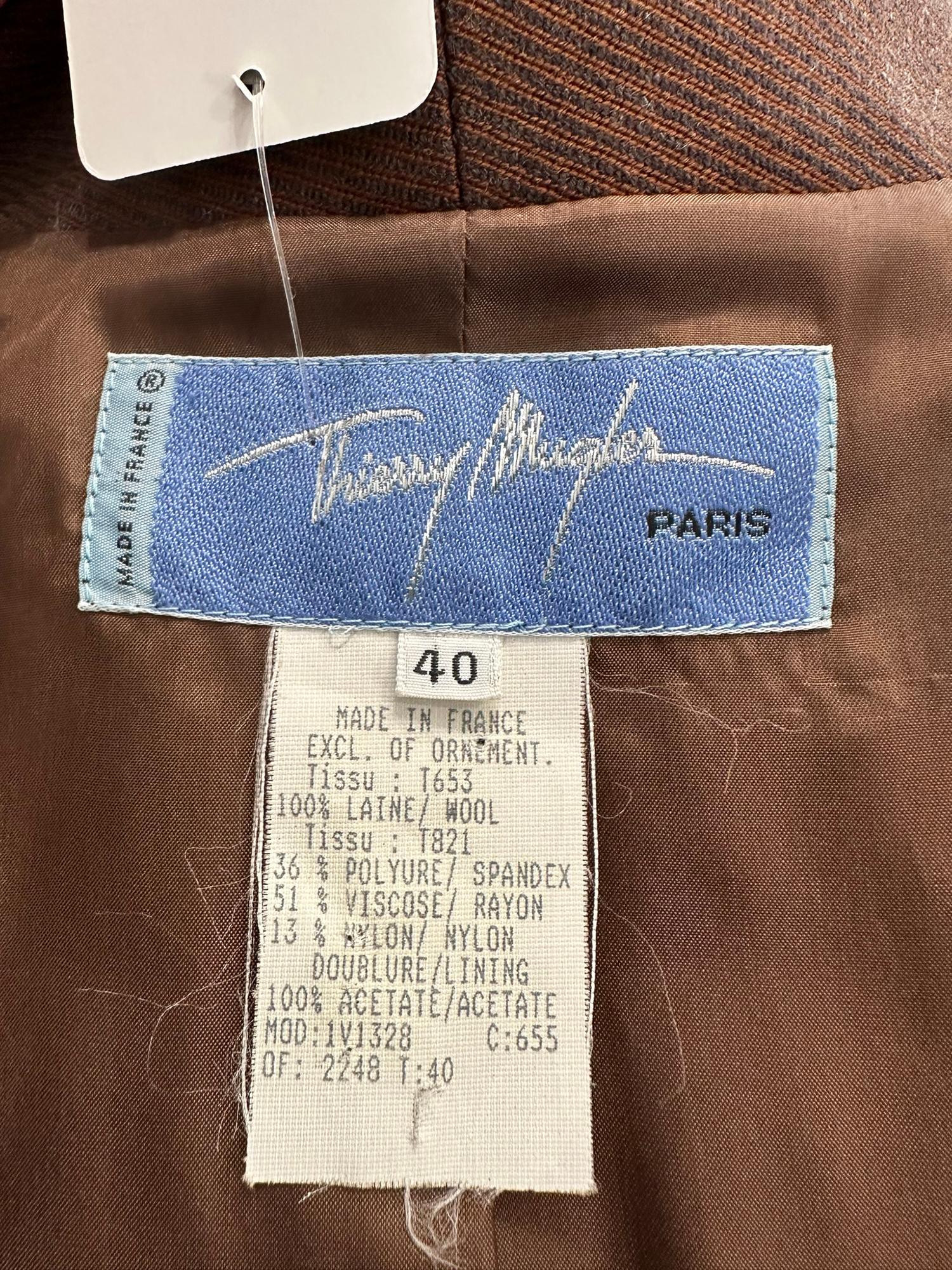Thierry Mugler Brown Wool Twill Skirt Set Cut Out Collar & Hem 1980s 40 For Sale 9