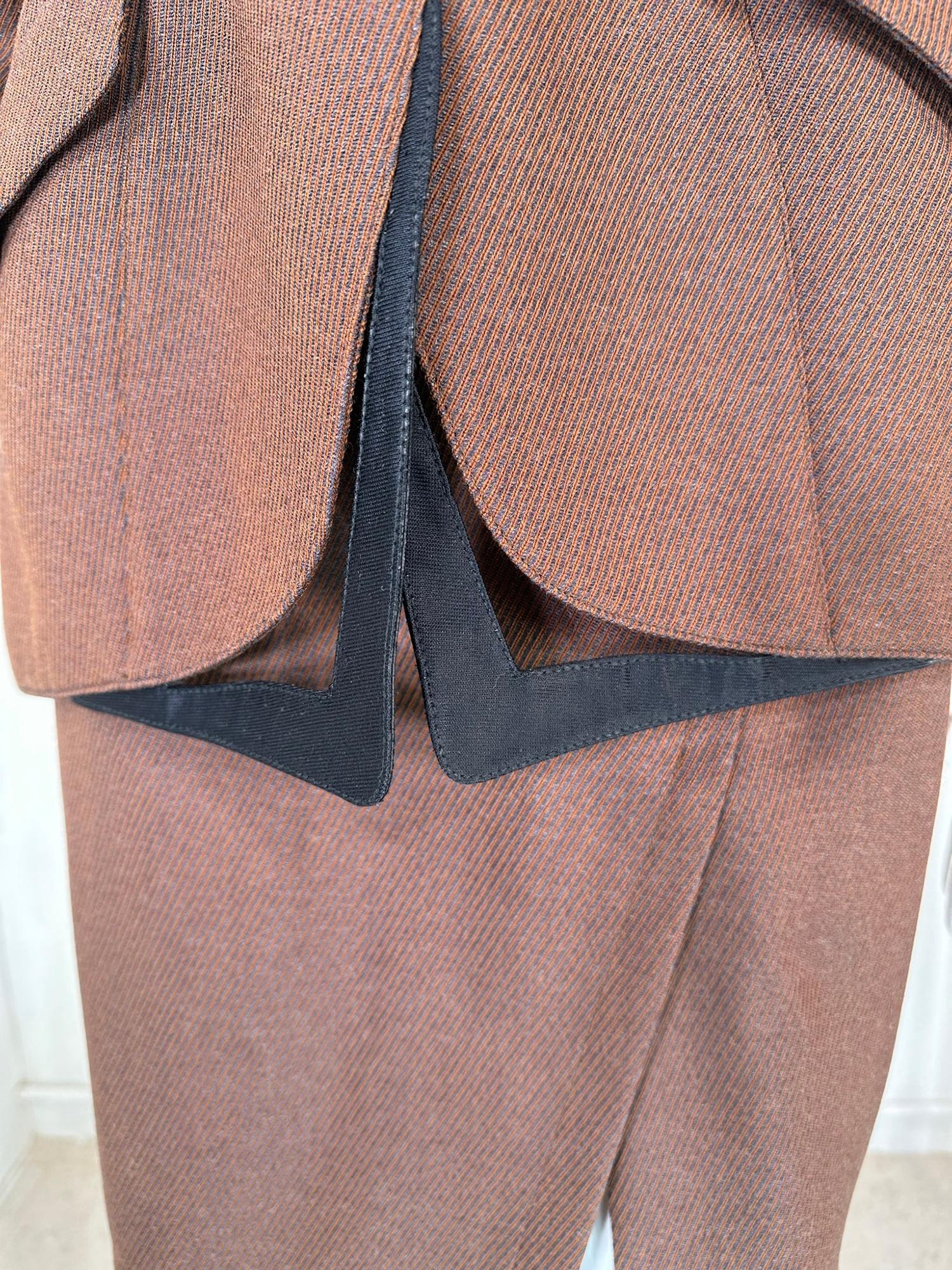 Thierry Mugler Brown Wool Twill Skirt Set Cut Out Collar & Hem 1980s 40 For Sale 5
