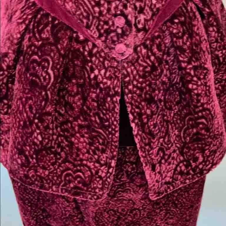 Black Thierry Mugler Burgundy Velvet Evening Skirt Suit