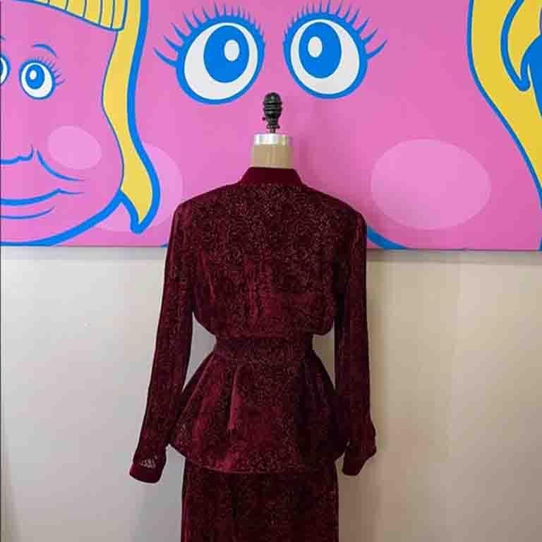 Thierry Mugler Burgundy Velvet Evening Skirt Suit 1