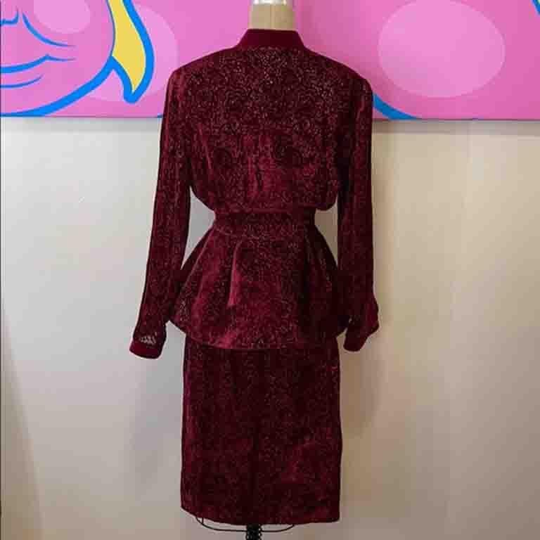 Thierry Mugler Burgundy Velvet Evening Skirt Suit 2