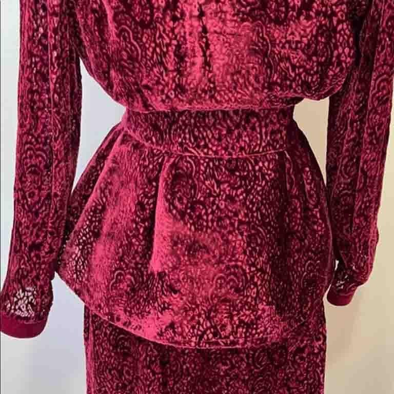 Thierry Mugler Burgundy Velvet Evening Skirt Suit 3