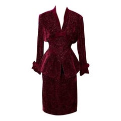 Thierry Mugler Burgundy Velvet Evening Skirt Suit