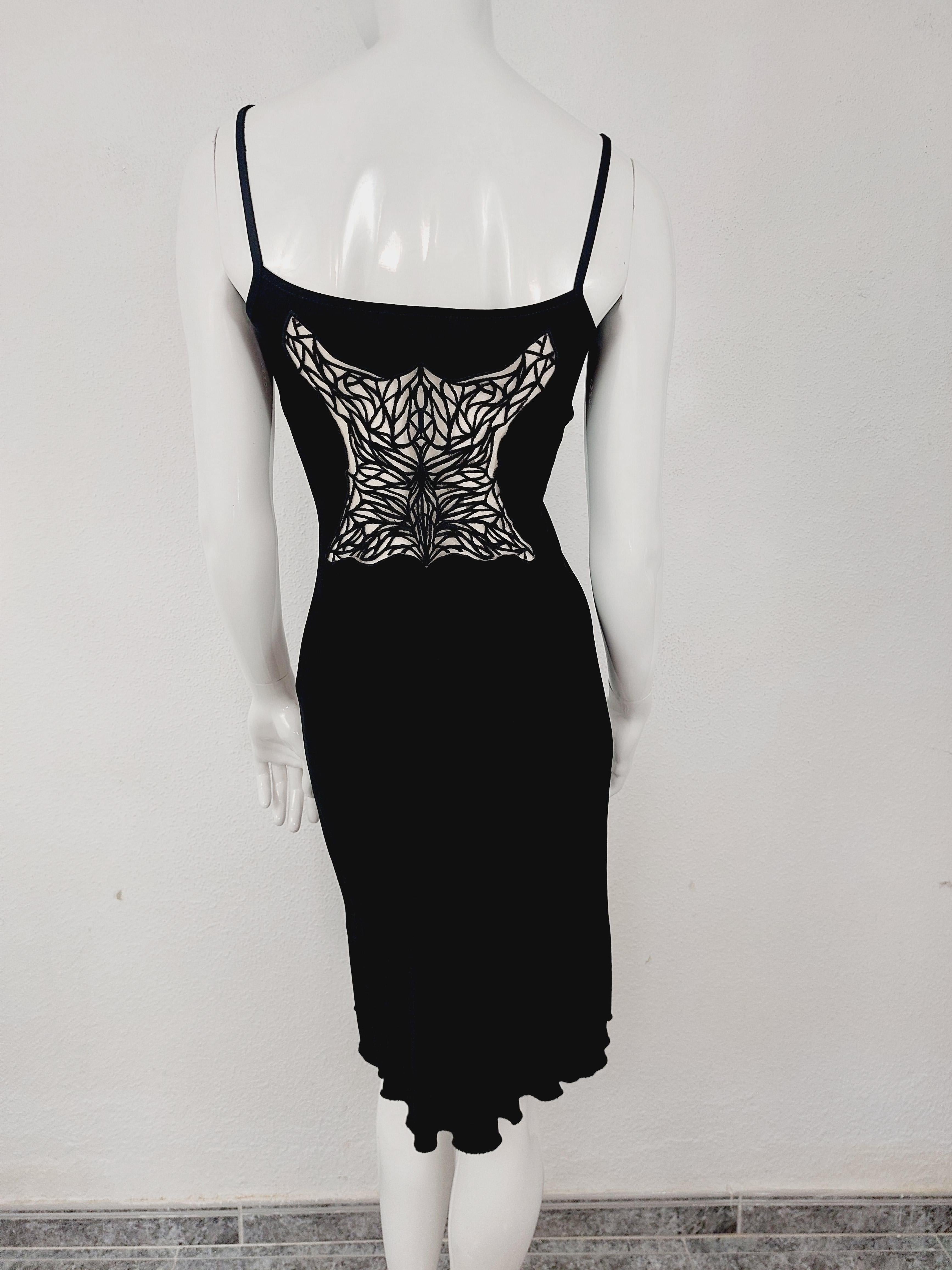 Thierry Mugler Butterfly Art nouveau mesh Transparent Appliqué Embroidered Dress In Excellent Condition In PARIS, FR