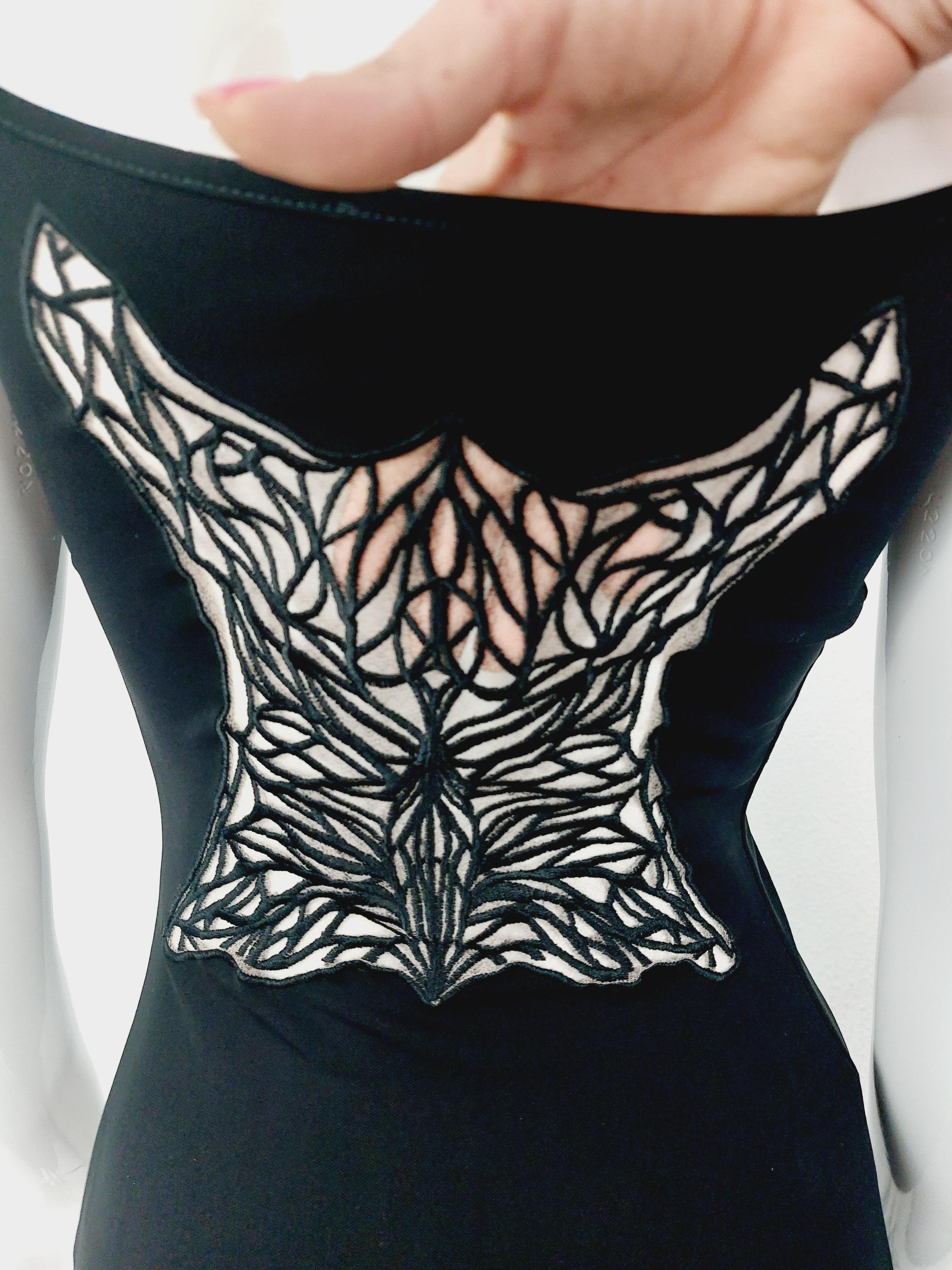 Thierry Mugler Butterfly Art nouveau mesh Transparent Appliqué Embroidered Dress 3