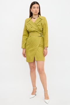 Thierry Mugler C. 1980's - 90's Green Wrap Trench Dress FR 38