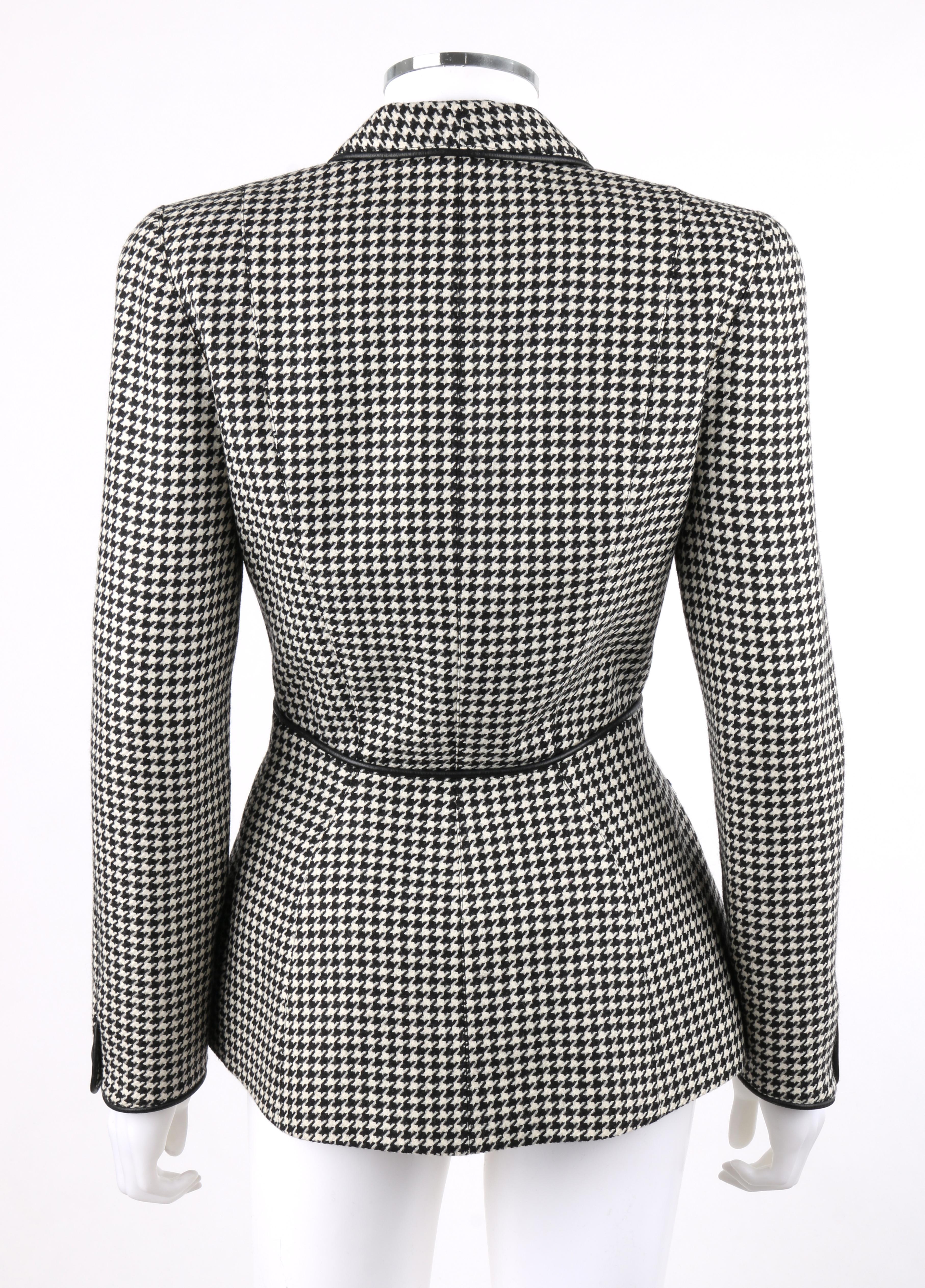Women's THIERRY MUGLER c.1980’s Black White Houndstooth Dogtooth Fitted Wool Blazer 