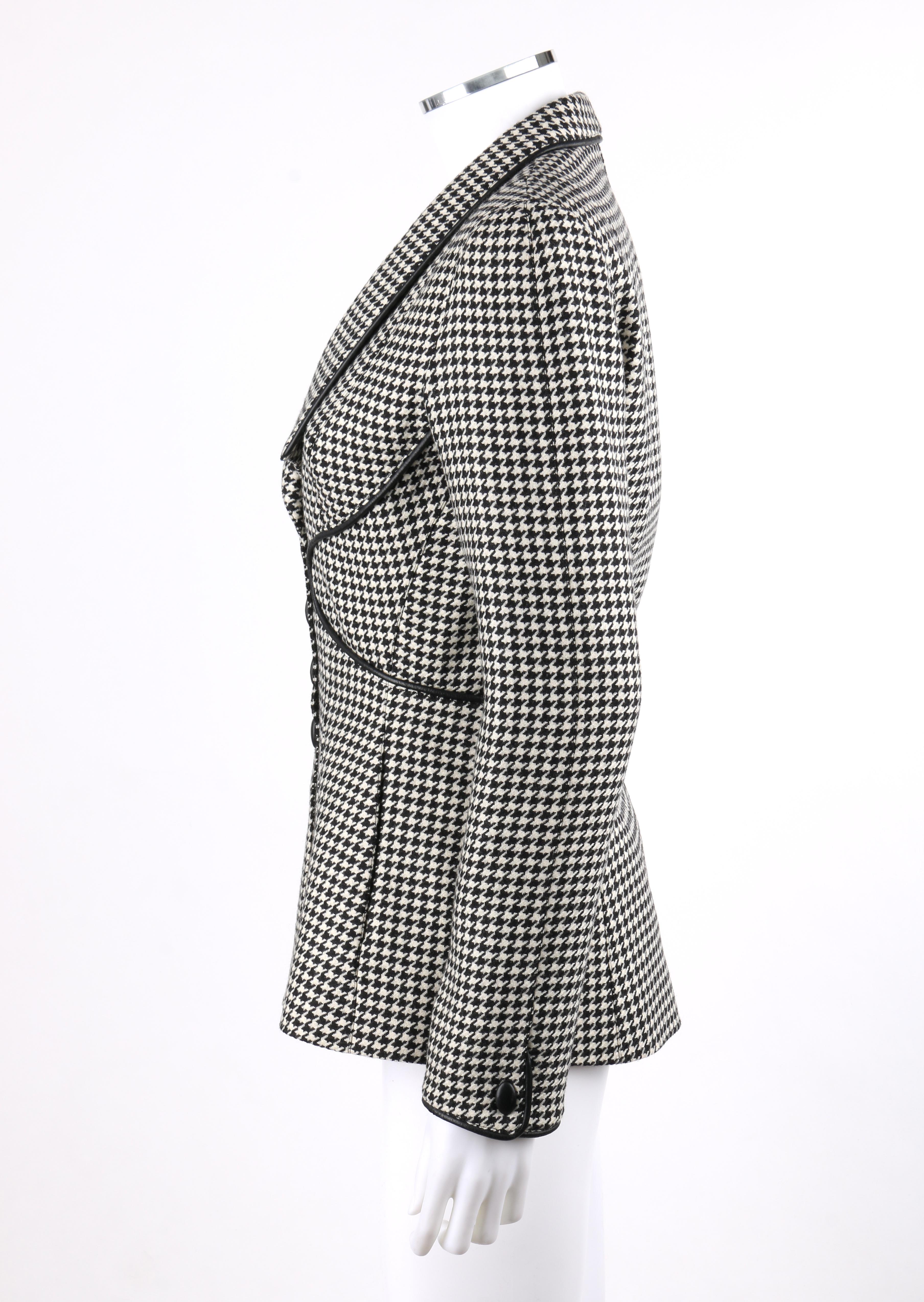 THIERRY MUGLER c.1980’s Black White Houndstooth Dogtooth Fitted Wool Blazer  1