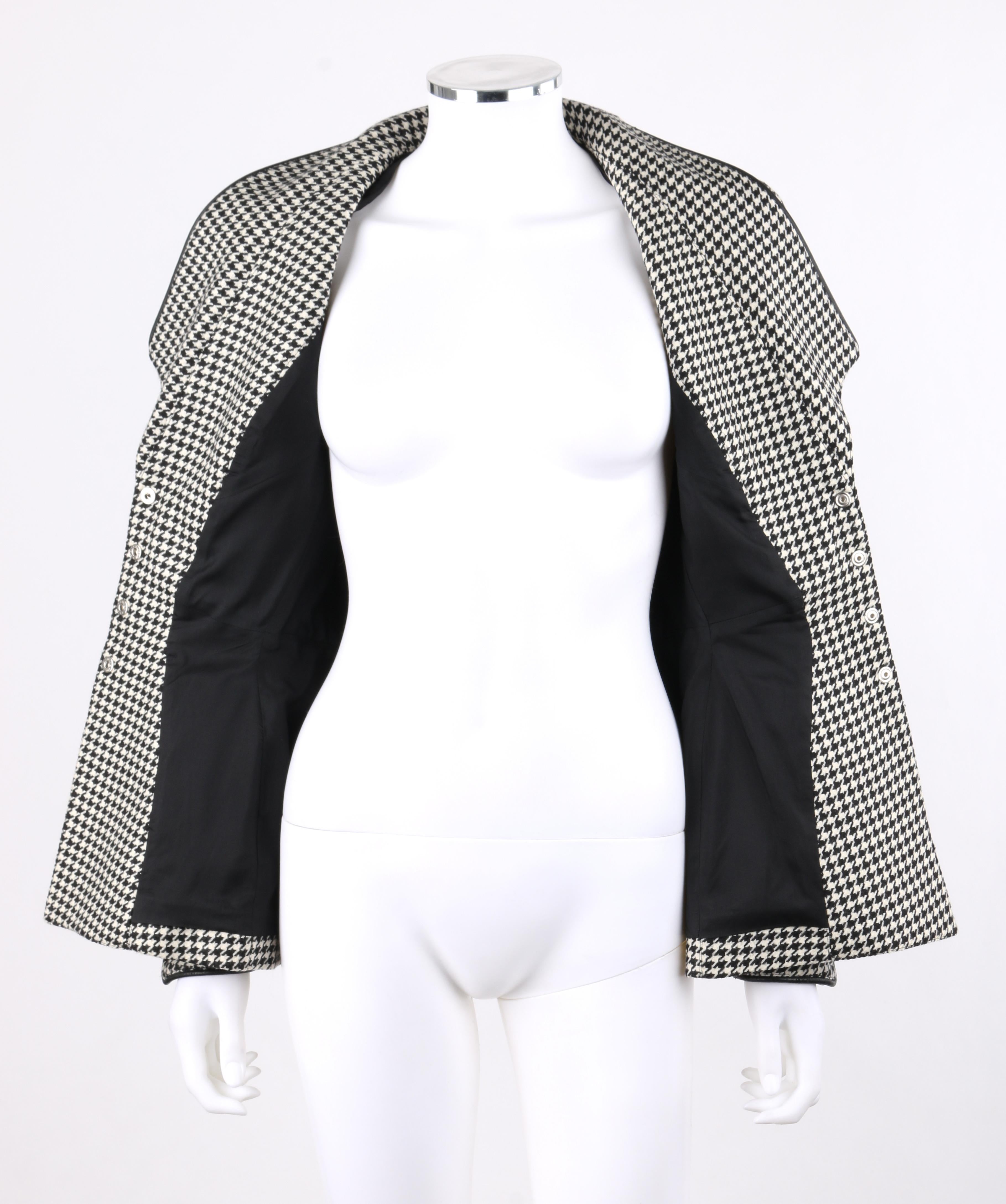 THIERRY MUGLER c.1980’s Black White Houndstooth Dogtooth Fitted Wool Blazer  2