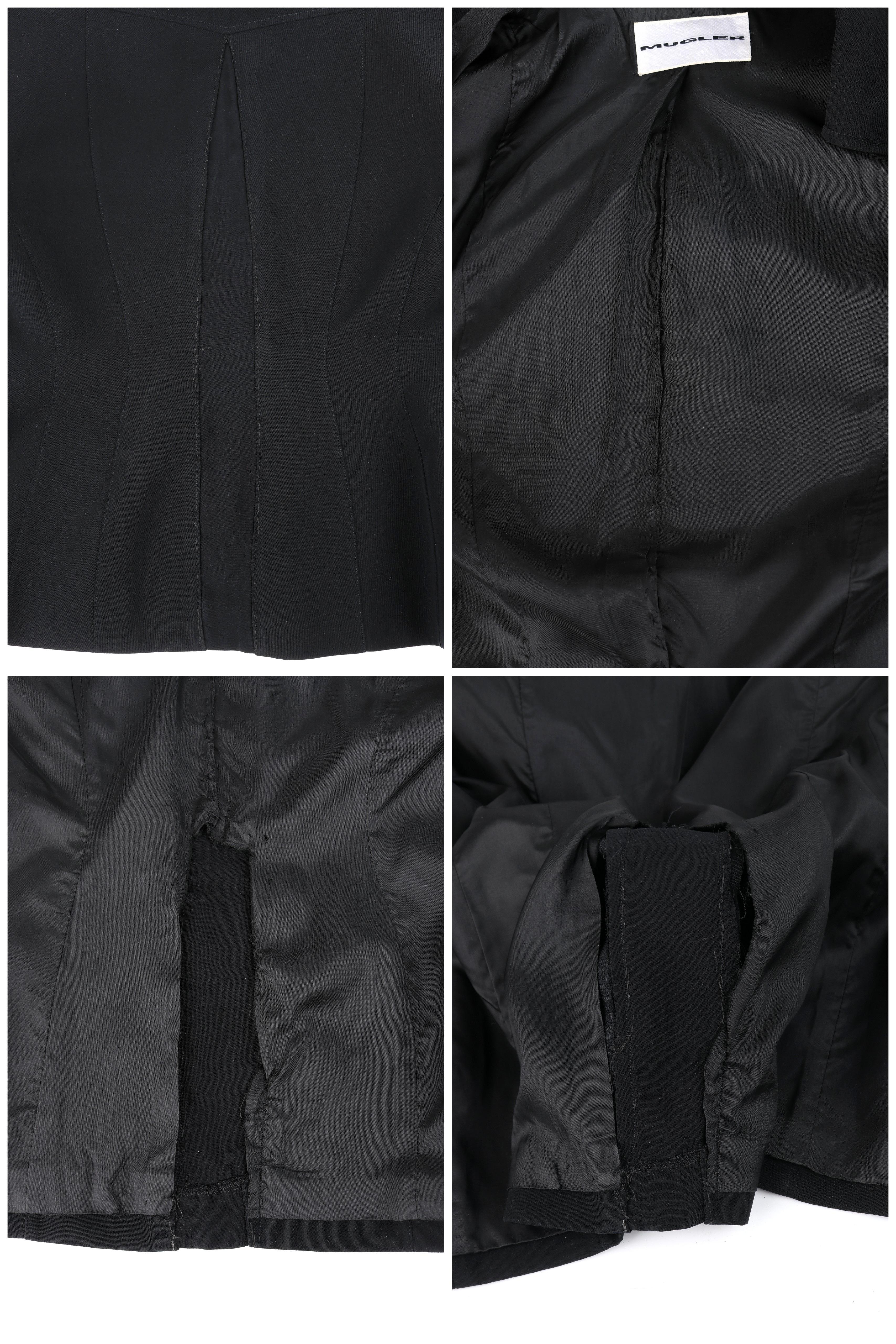 THIERRY MUGLER c.1990's Vtg Black Fringe High Collar Structured Zip Up Jacket  For Sale 8