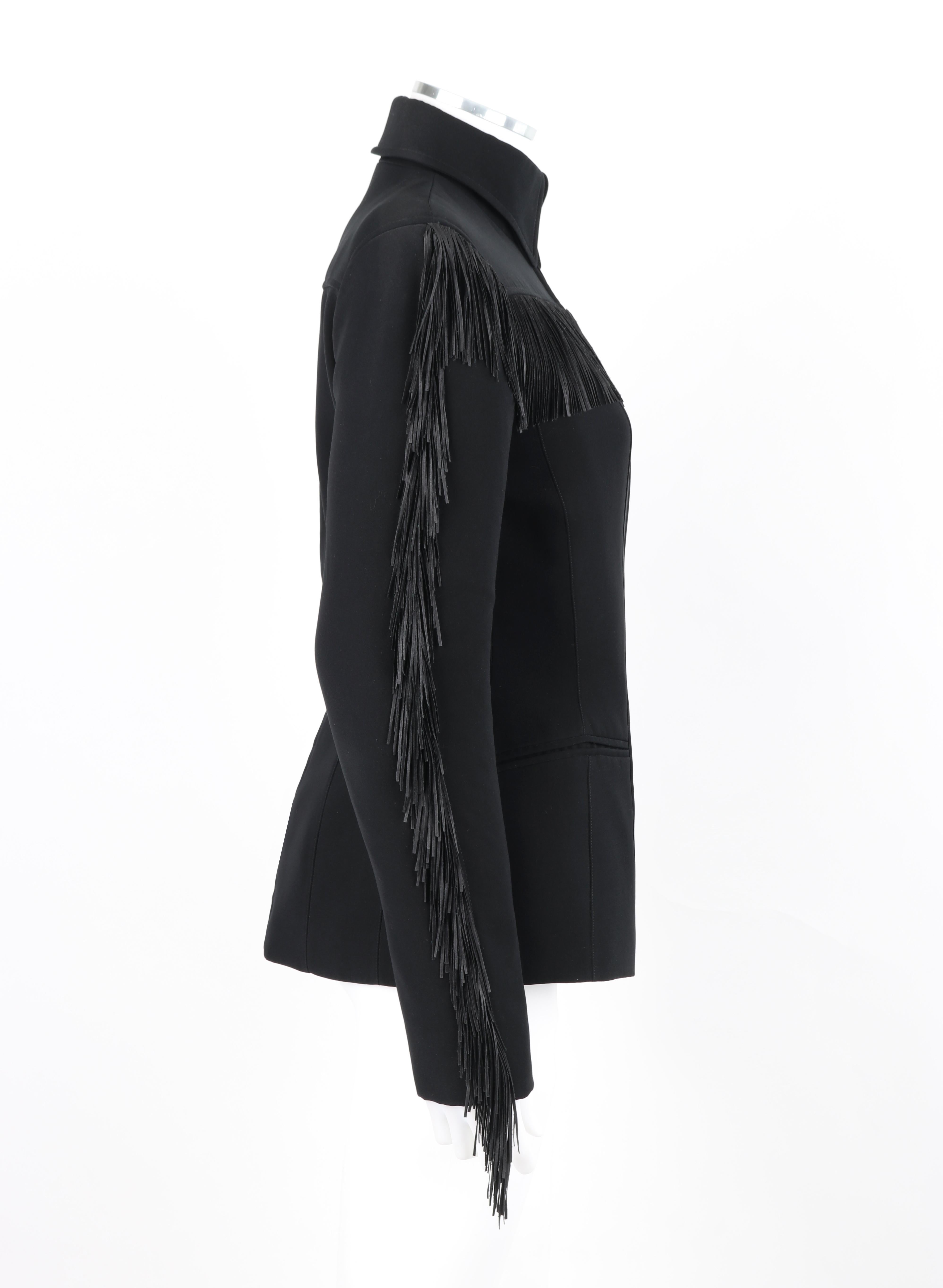 Women's THIERRY MUGLER c.1990's Vtg Black Fringe High Collar Structured Zip Up Jacket  For Sale