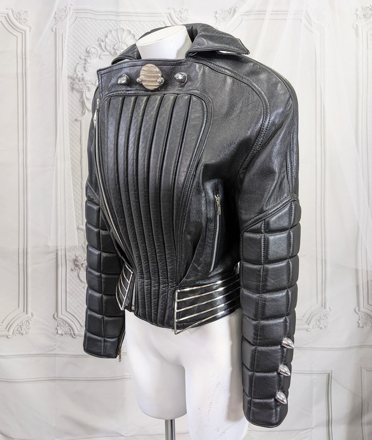 Black  Thierry Mugler Cadillac Grill Padded Motorcycle Jacket, 1989 F/W For Sale