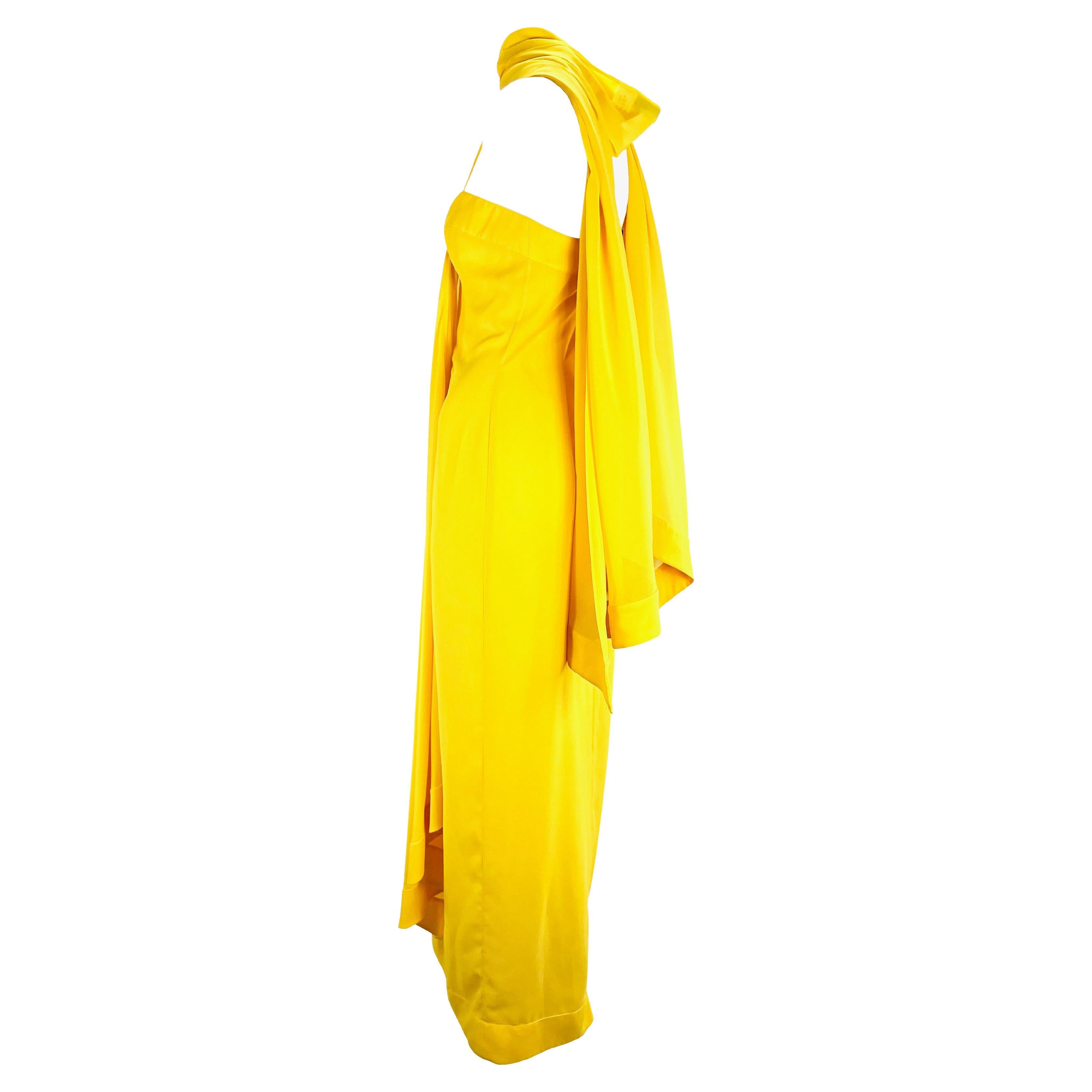 S/S 2000 Thierry Mugler Canary Yellow Chiffon Dress with Matching Shawl For Sale 5