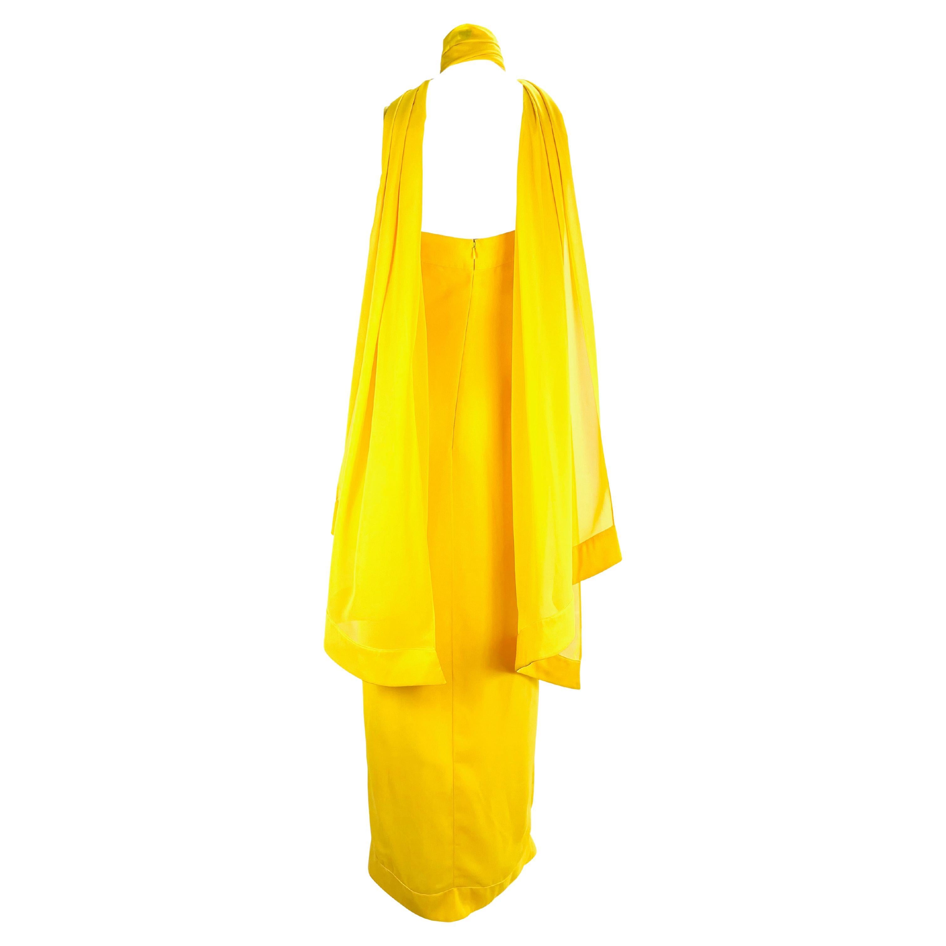 S/S 2000 Thierry Mugler Canary Yellow Chiffon Dress with Matching Shawl For Sale 6