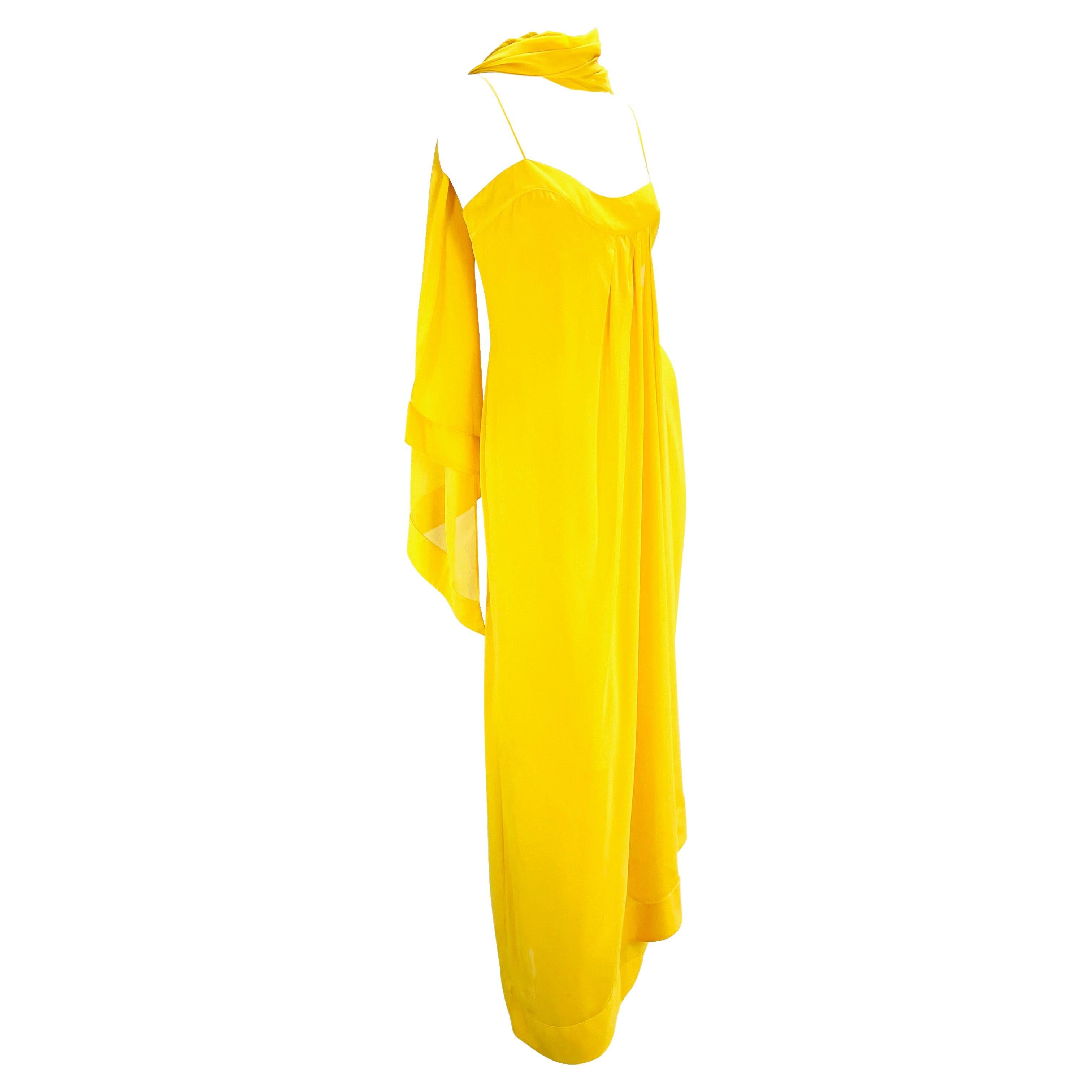 S/S 2000 Thierry Mugler Canary Yellow Chiffon Dress with Matching Shawl For Sale 7