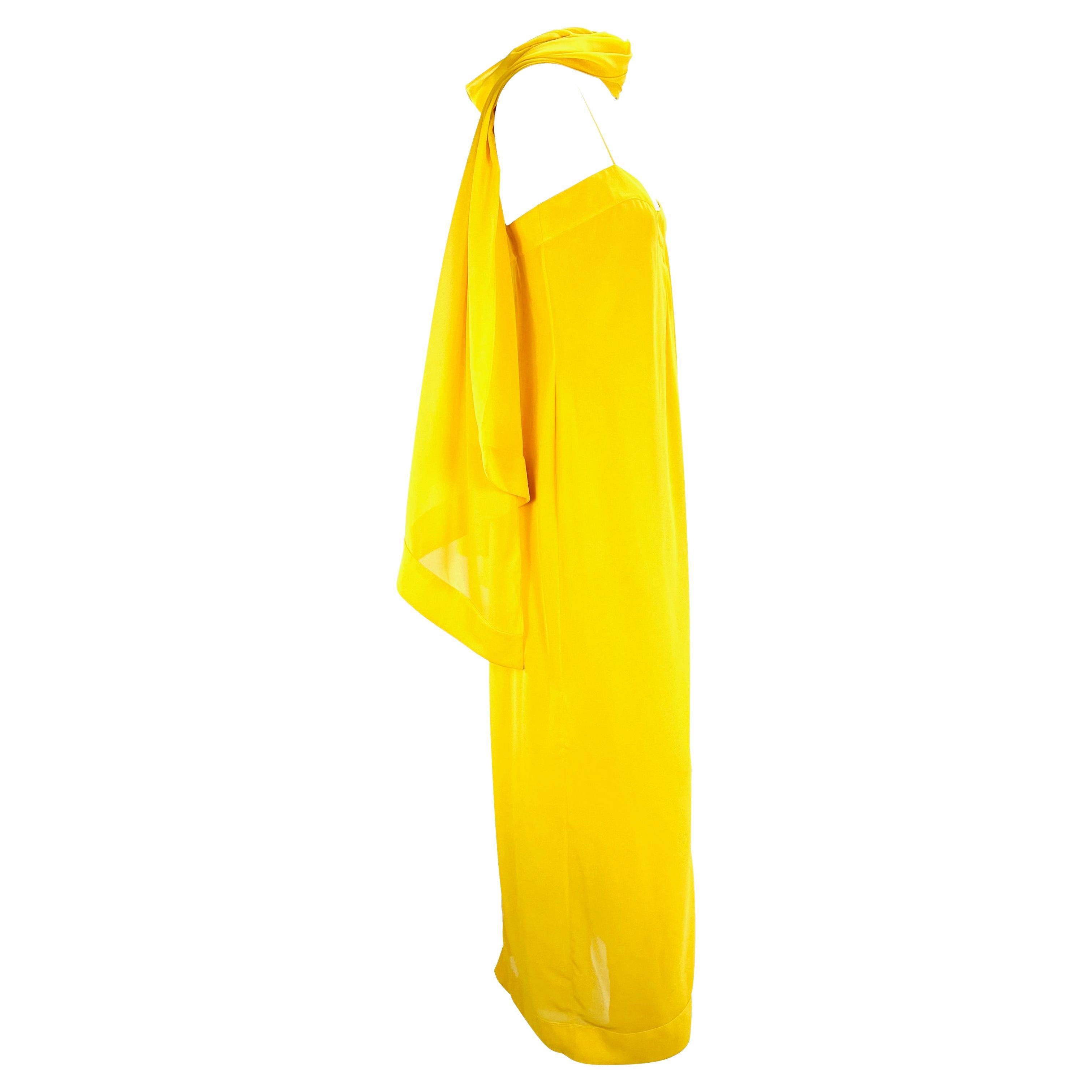 S/S 2000 Thierry Mugler Canary Yellow Chiffon Dress with Matching Shawl For Sale 8