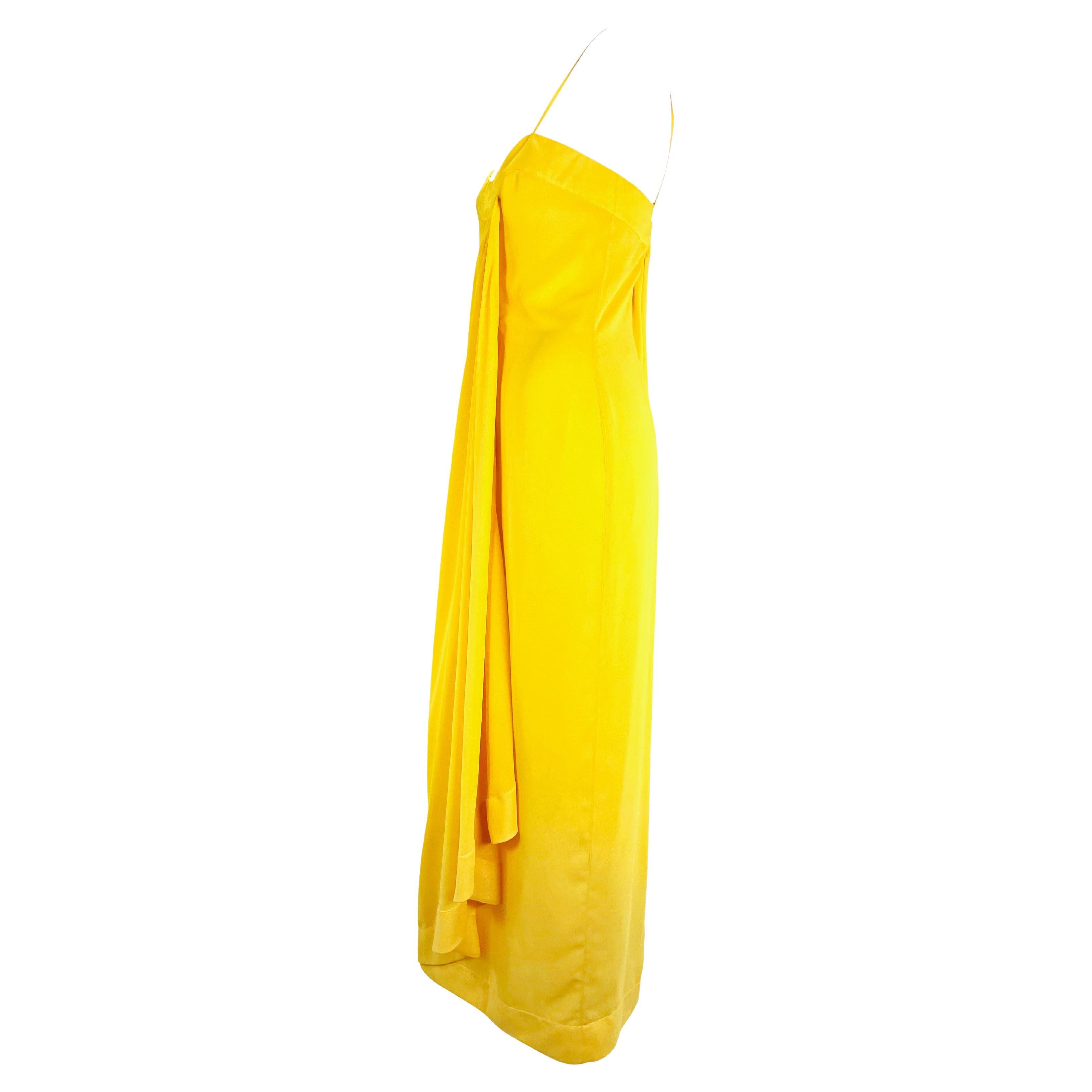 S/S 2000 Thierry Mugler Canary Yellow Chiffon Dress with Matching Shawl In Excellent Condition For Sale In West Hollywood, CA