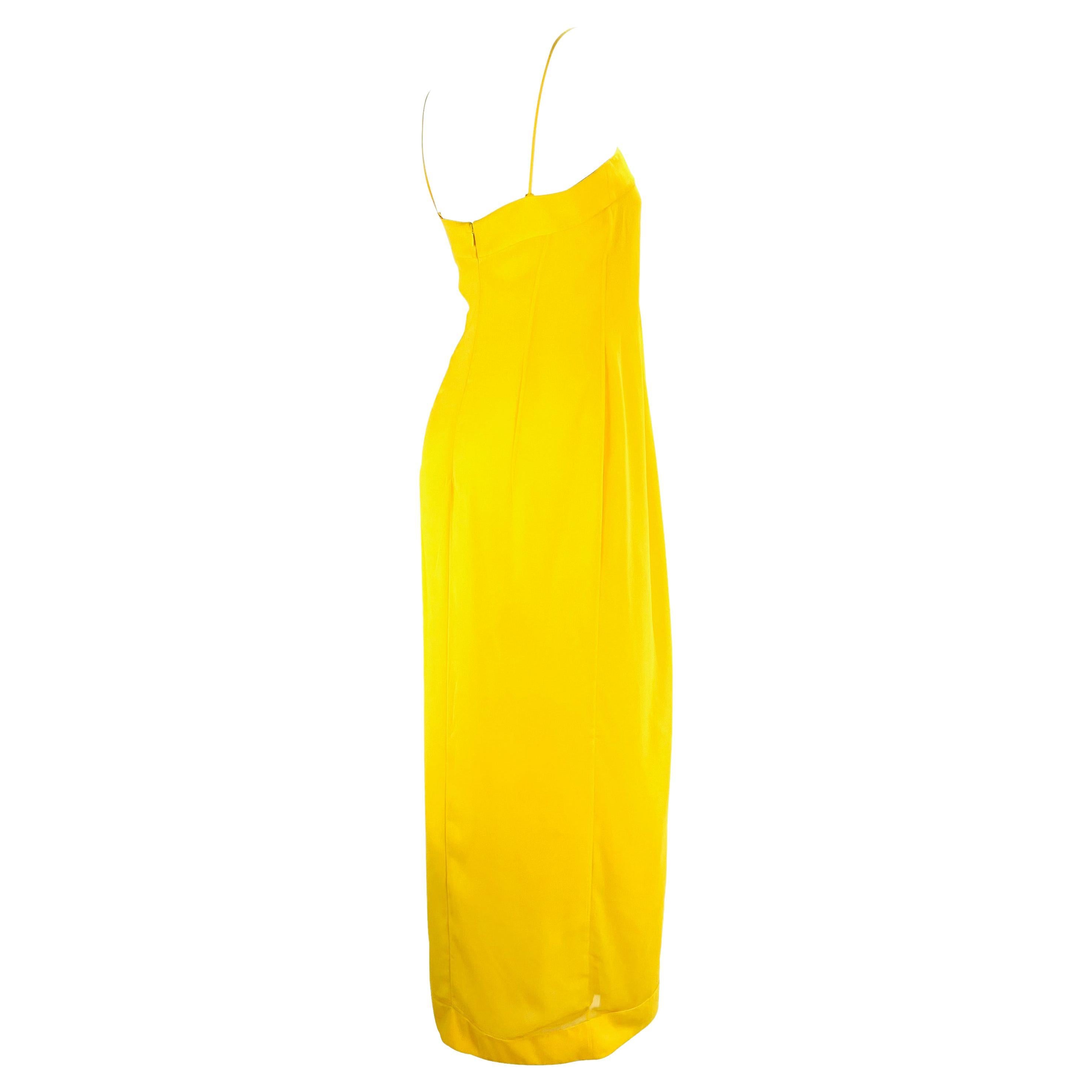 S/S 2000 Thierry Mugler Canary Yellow Chiffon Dress with Matching Shawl For Sale 1