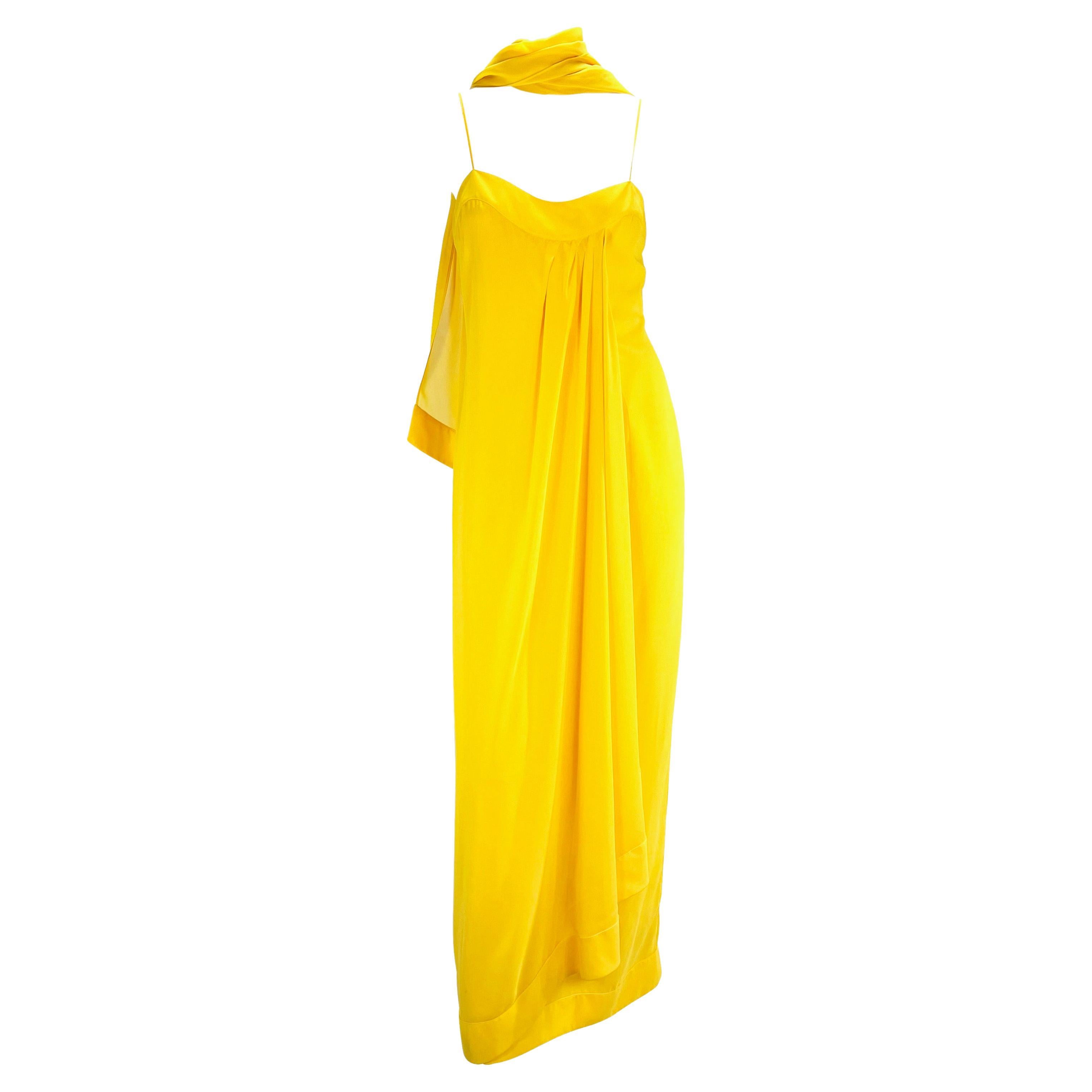 S/S 2000 Thierry Mugler Canary Yellow Chiffon Dress with Matching Shawl For Sale 2