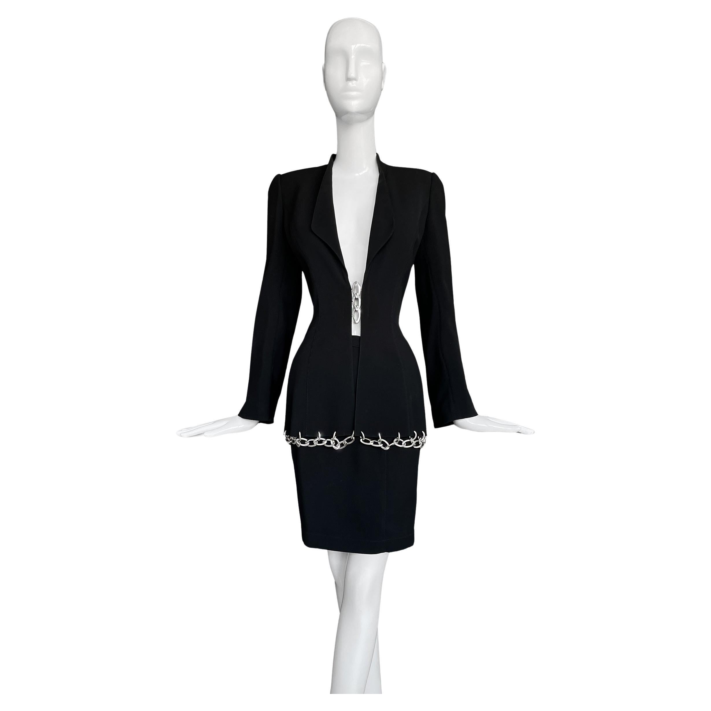 Thierry Mugler - Giacca e gonna da abito impreziosita da catene - Nero