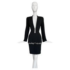 Thierry Mugler Chain Embellished Suit Jacket Skirt Black