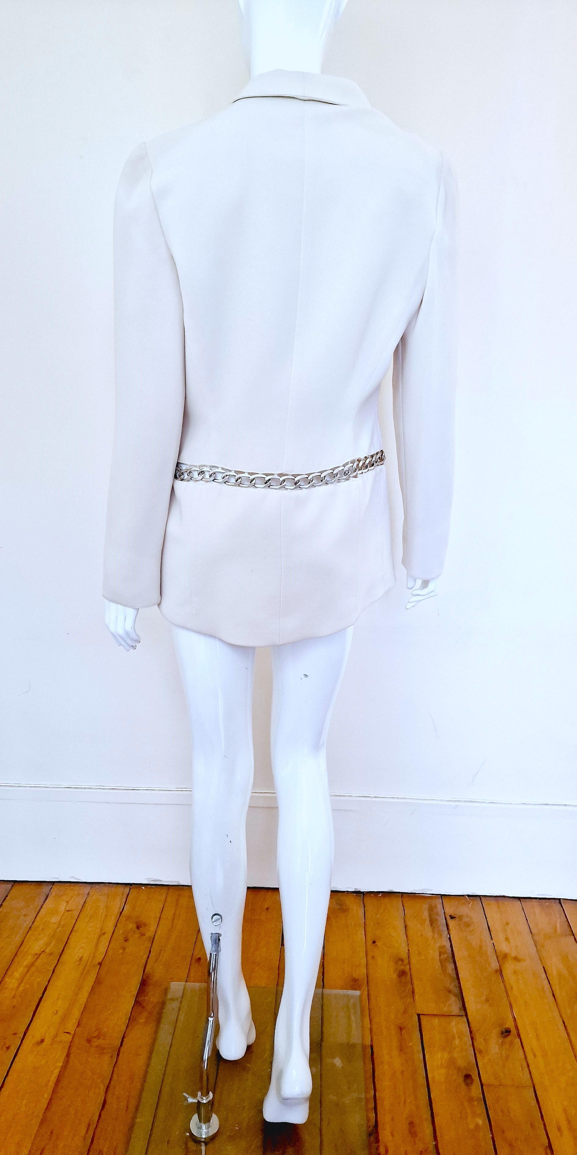 Thierry Mugler Chain Runway Evening Couture White Wasp Waist Large Blazer Jacket For Sale 2