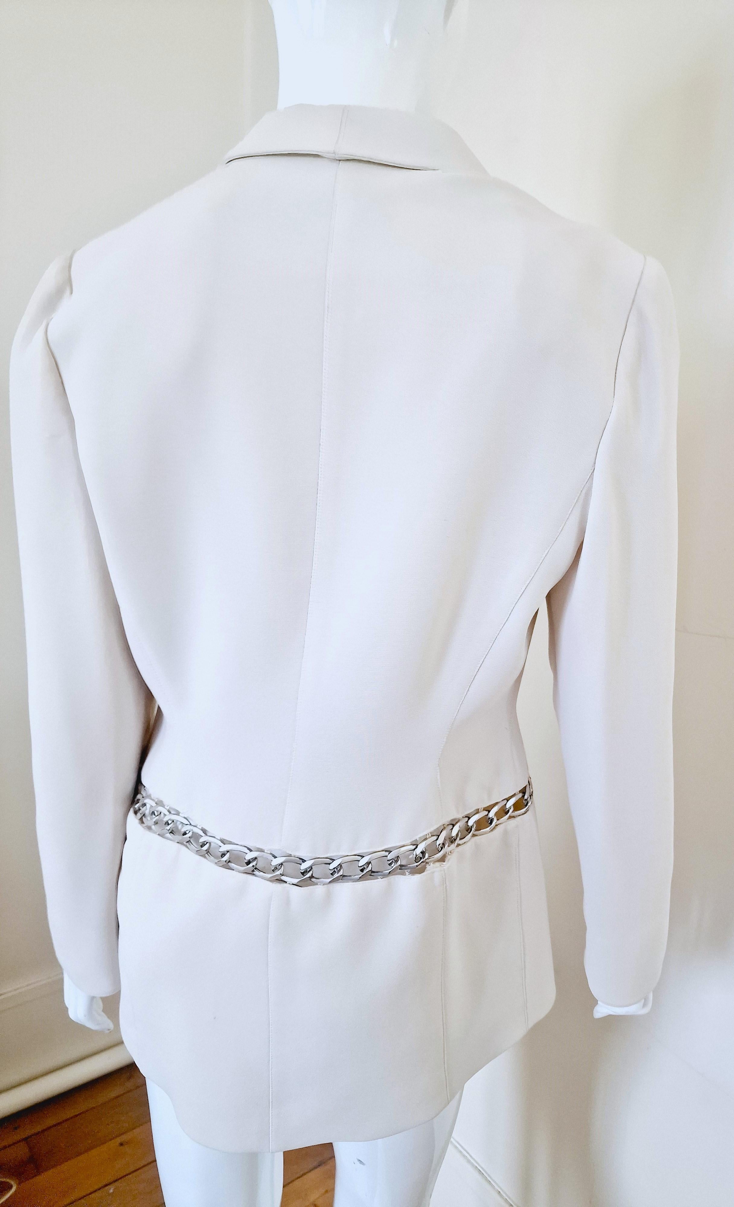 Thierry Mugler Chain Runway Evening Couture White Wasp Waist Large Blazer Jacket For Sale 5