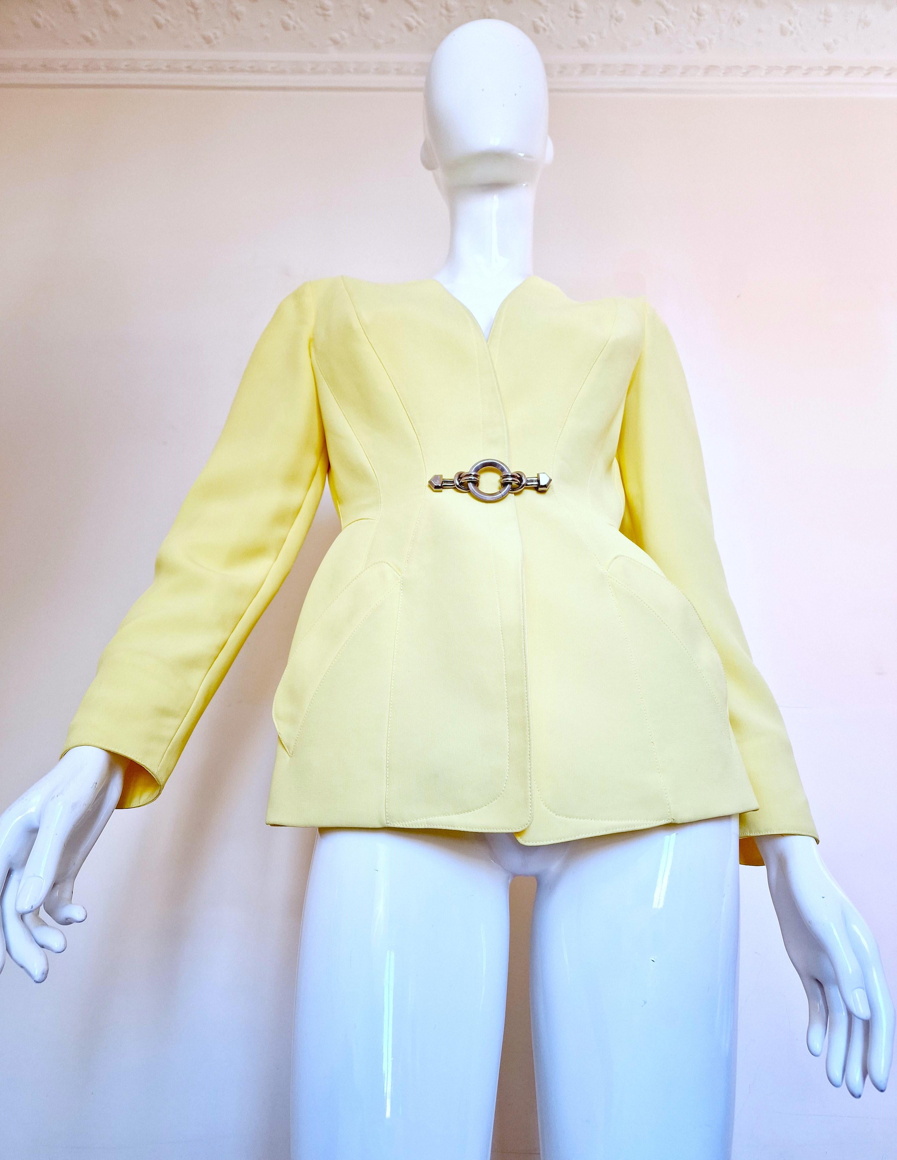 Thierry Mugler Chain Runway Evening Couture Yellow X-small XS Blazer Jacket For Sale 1