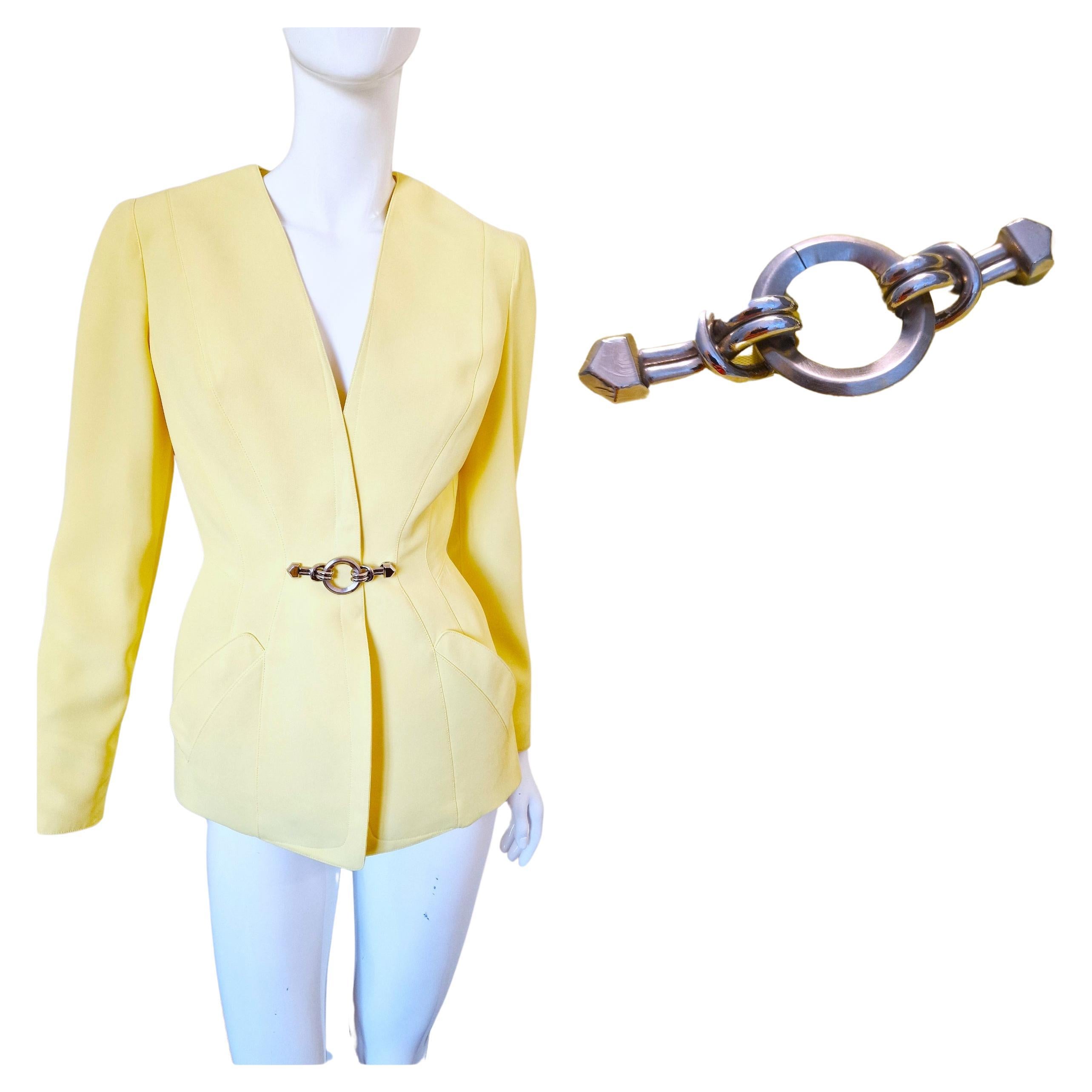 Thierry Mugler Chain Runway Evening Couture Yellow X-small XS Blazer Jacket For Sale
