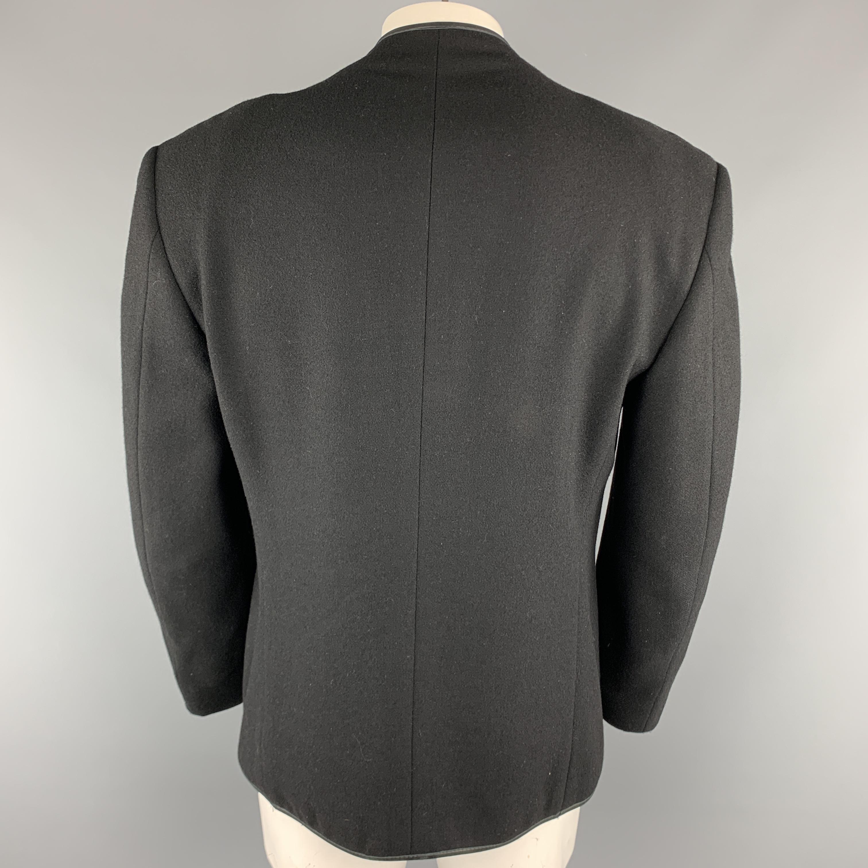 Men's THIERRY MUGLER Chest Size 42 Black Solid Wool Blend Snaps Jacket