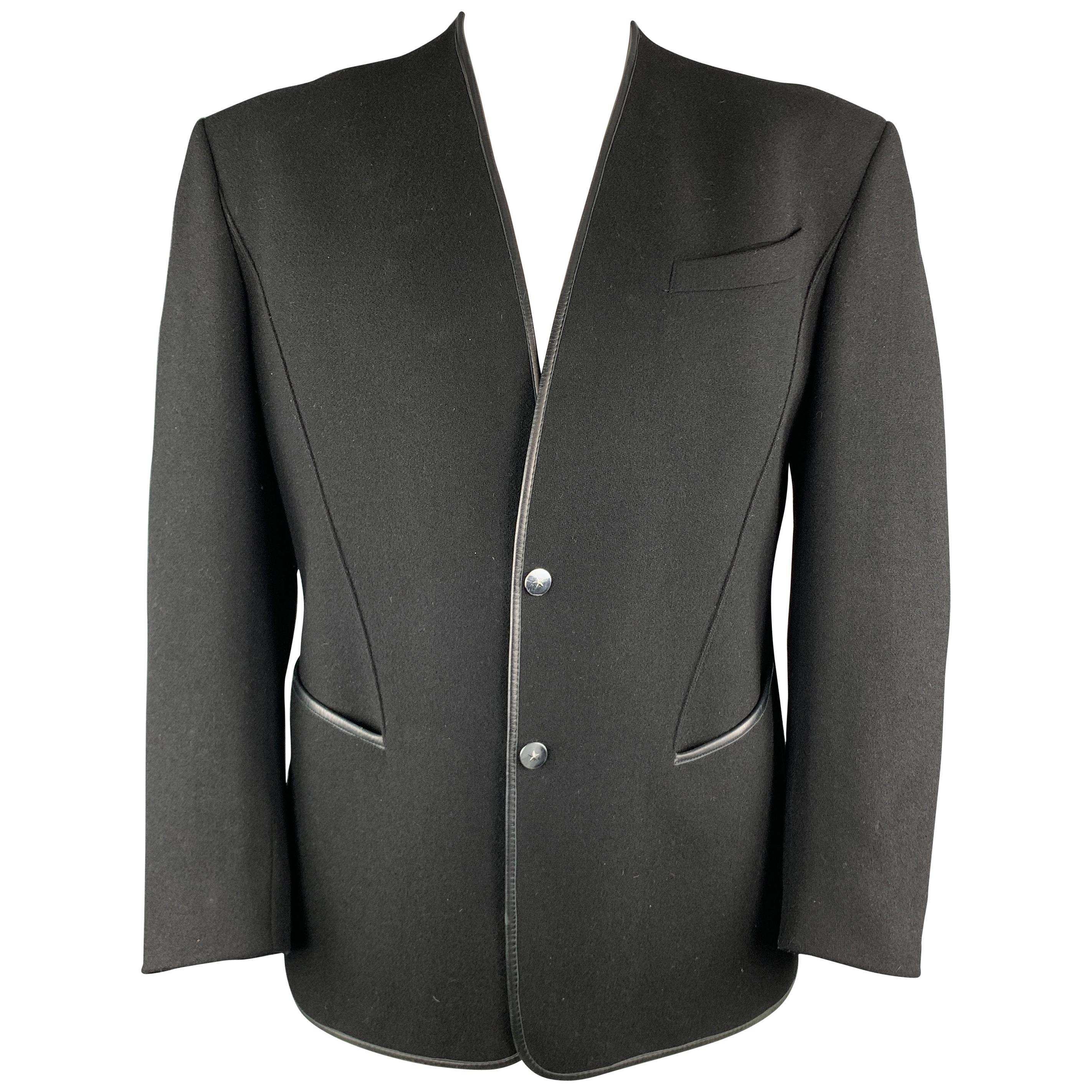 THIERRY MUGLER Chest Size 42 Black Solid Wool Blend Snaps Jacket