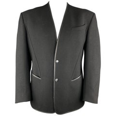 THIERRY MUGLER Chest Size 42 Black Solid Wool Blend Snaps Jacket