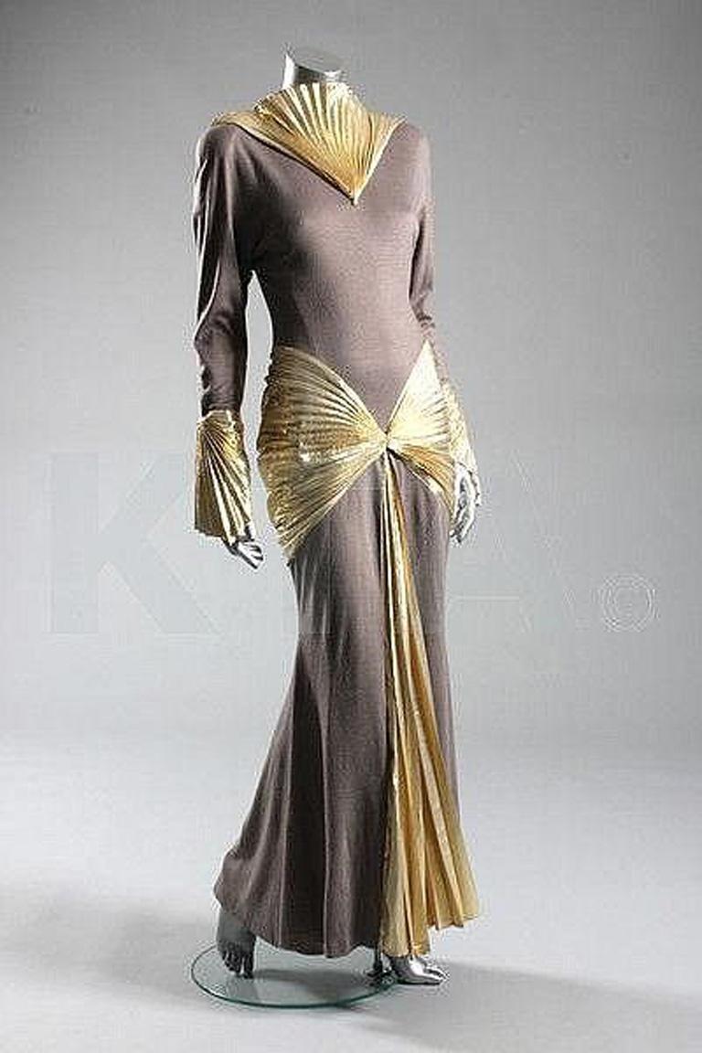 Gray Thierry Mugler Circa 1984 Collector Gold Lame Mermaid Dress Gown