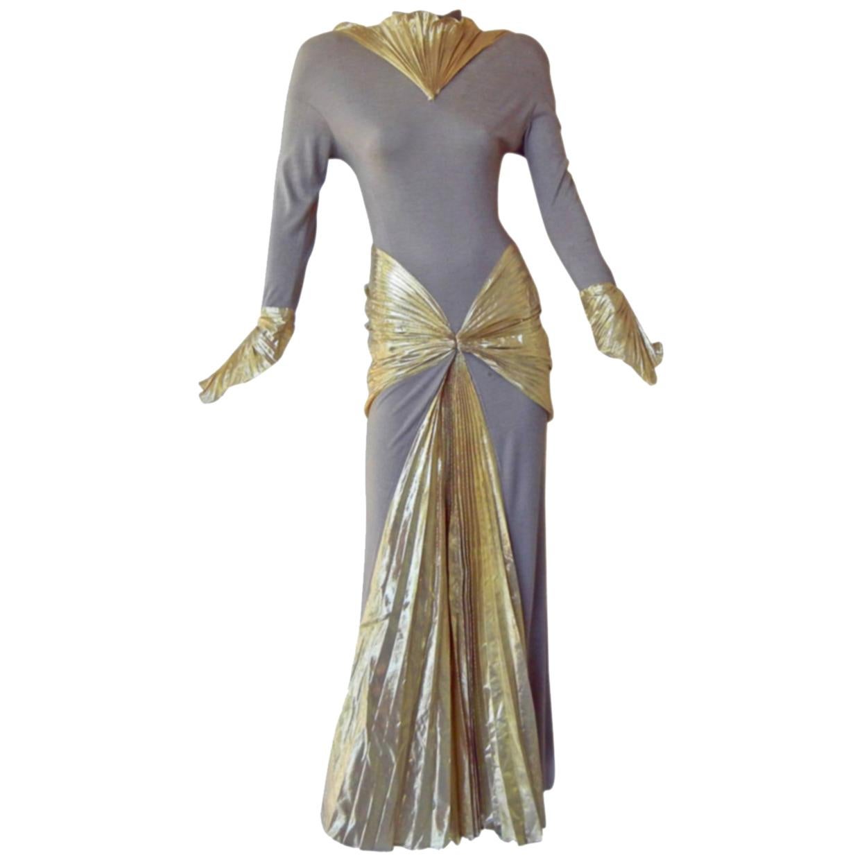 Thierry Mugler Circa 1984 Collector Gold Lame Mermaid Dress Gown
