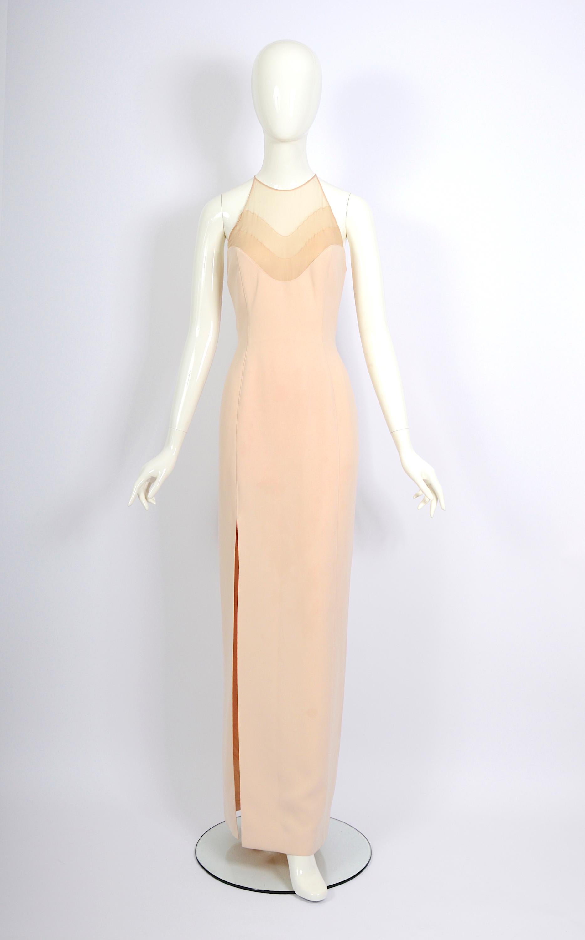 I absolutely love this Thierry Mugler circa 1999 dress; it's truly stunning. The color is a gorgeous shade of powder nude pink. 
It could serve as an exquisite evening gown.
Maybe it could be an ideal choice for a bride's rehearsal dinner or as