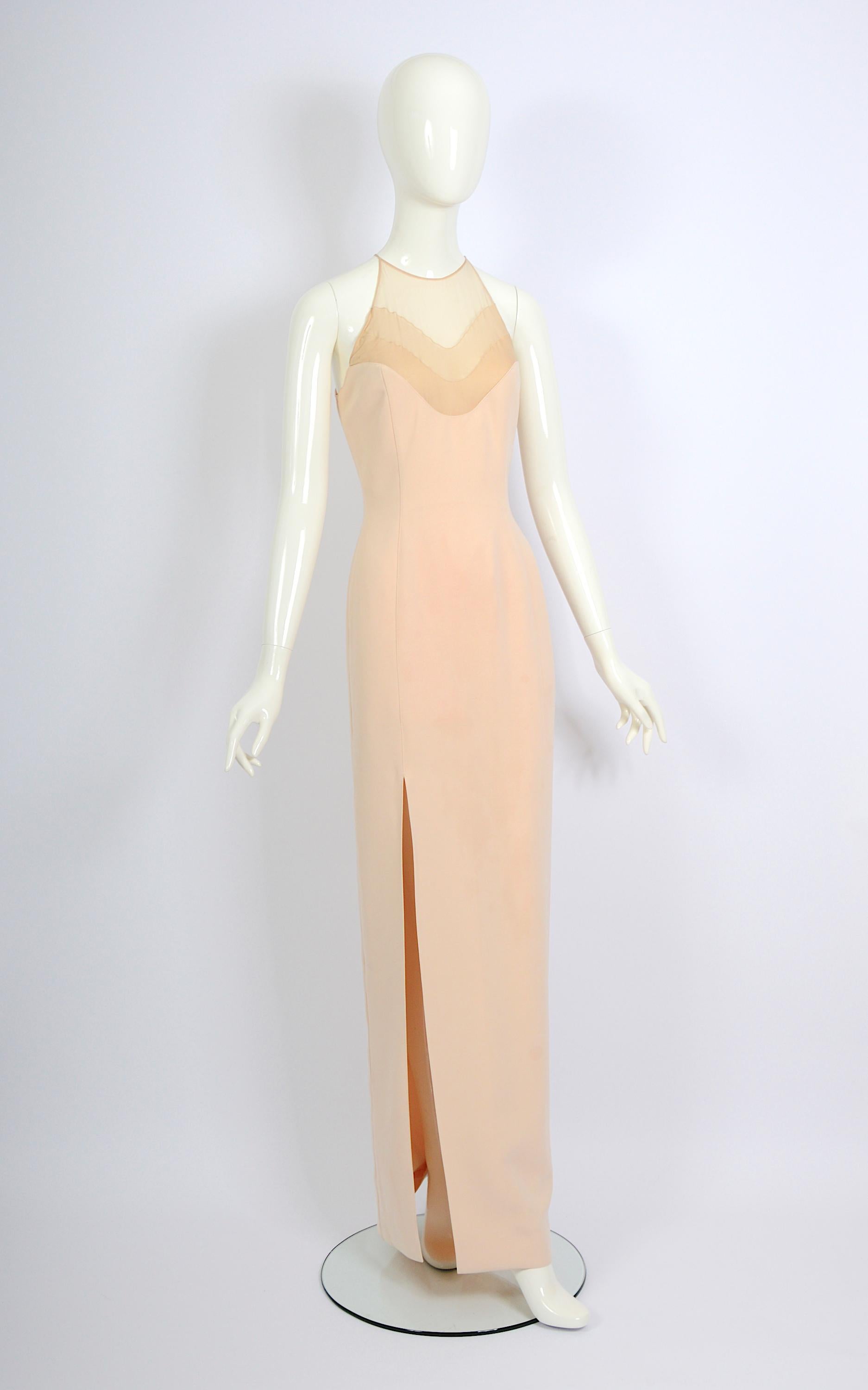 Thierry Mugler circa 1999 vintage powder pink or nude long evening dress In Excellent Condition In Antwerp, BE
