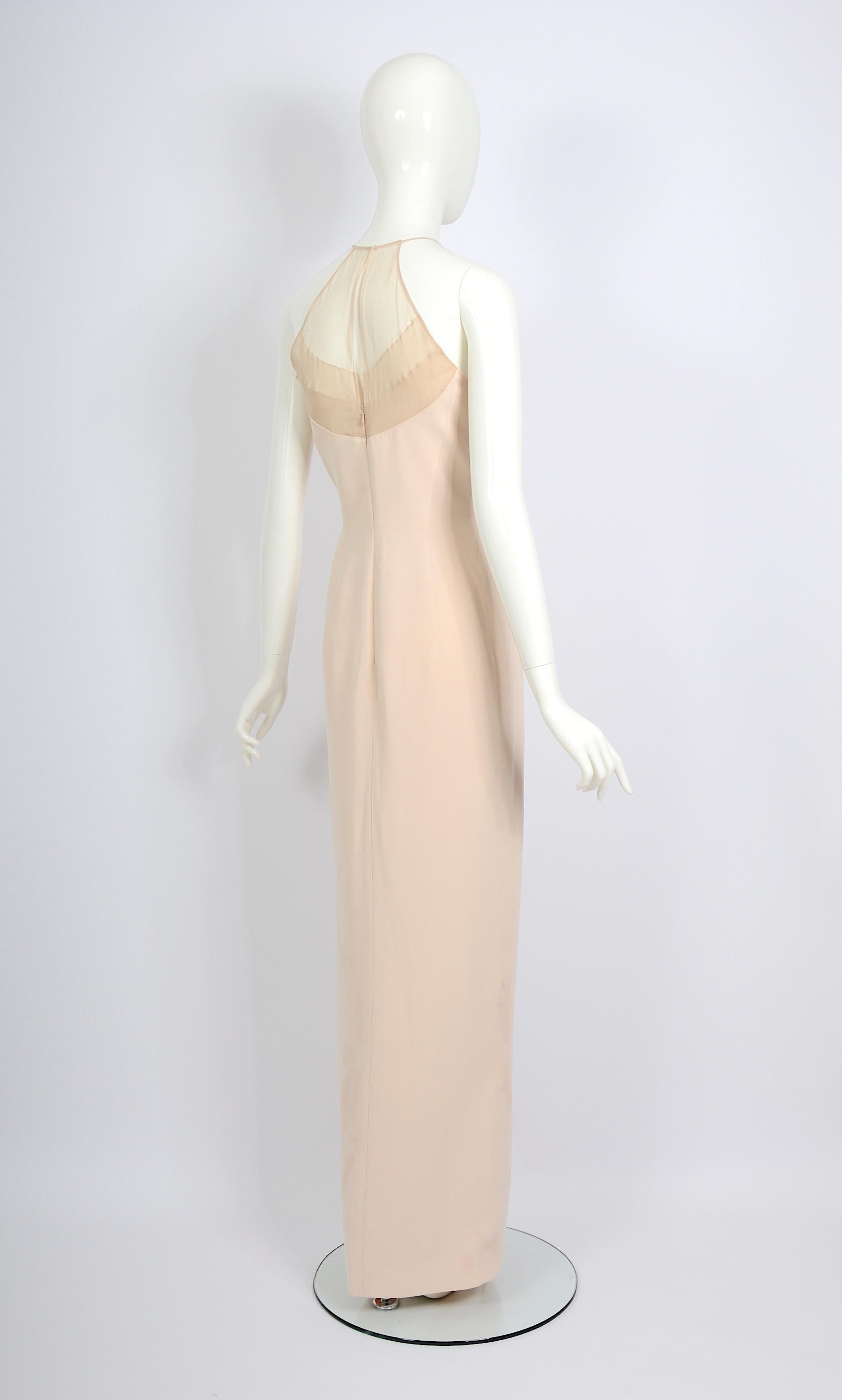 Thierry Mugler circa 1999 vintage powder pink or nude long evening dress 1