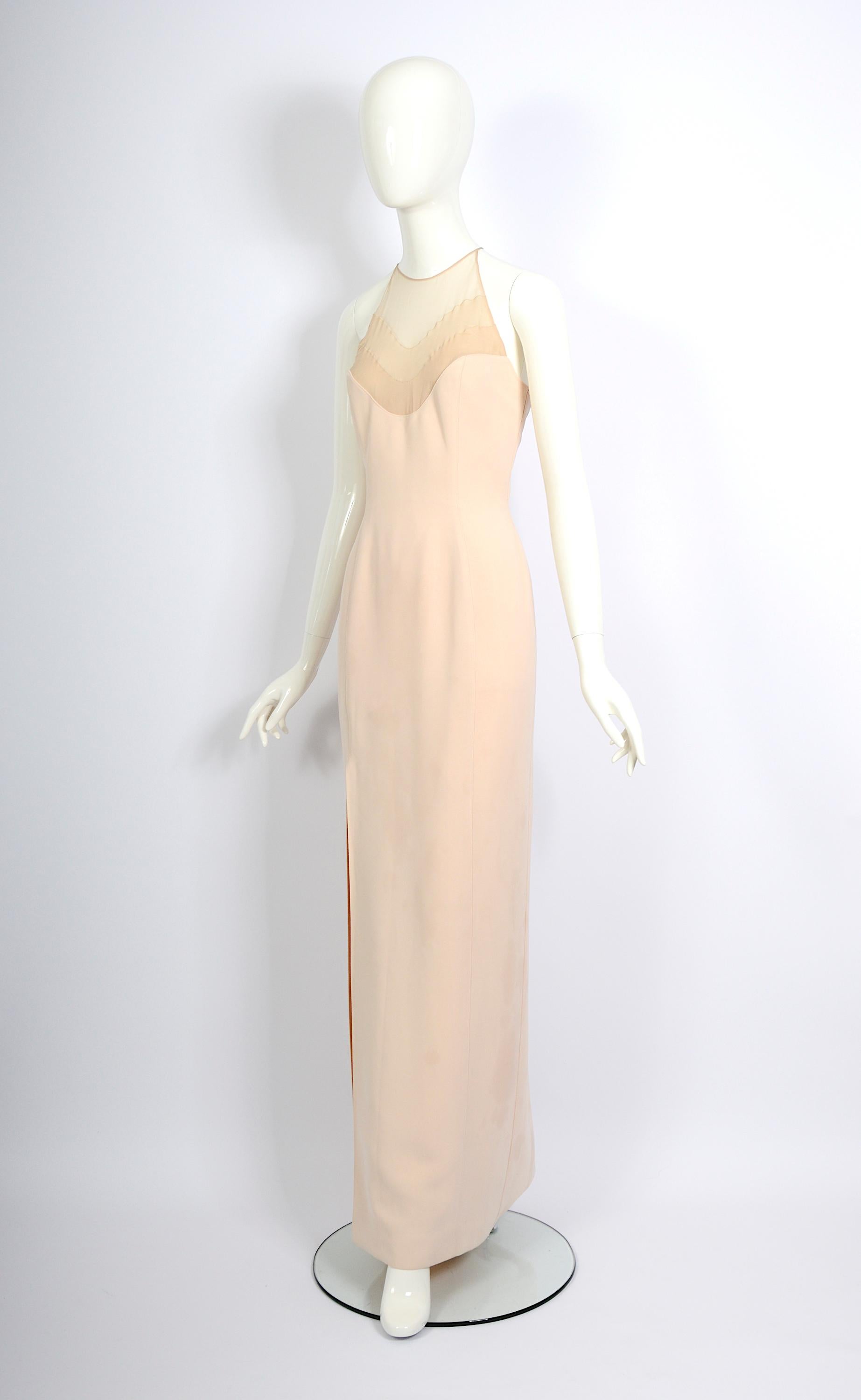 Thierry Mugler circa 1999 vintage powder pink or nude long evening dress 4