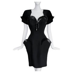 Thierry Mugler Cocktail Dress RAFFIA SS 1995 Black Dramatic Scultural