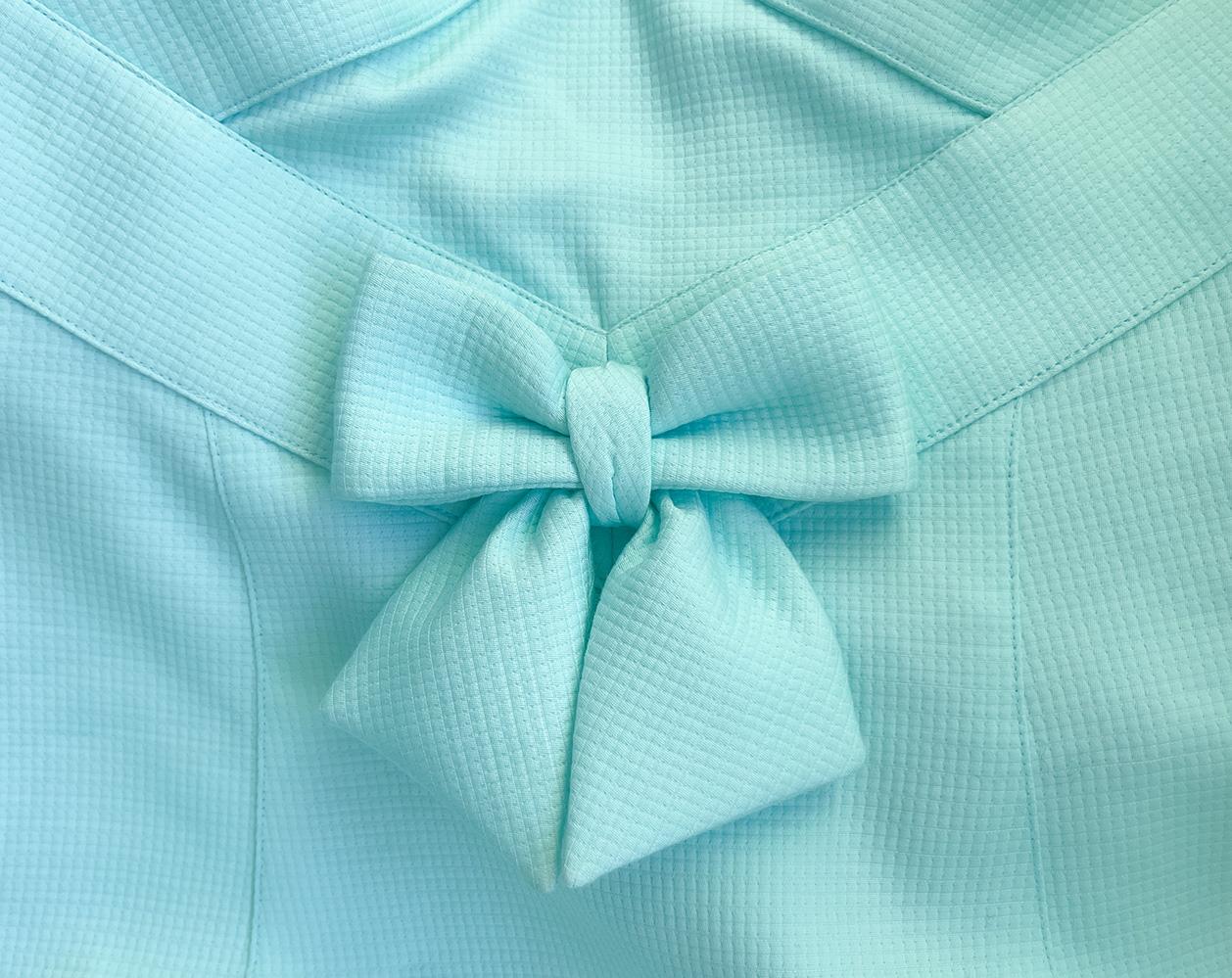 Blue Thierry Mugler Cocktail Dress Sculptural Bow Bodice & Crissc For Sale